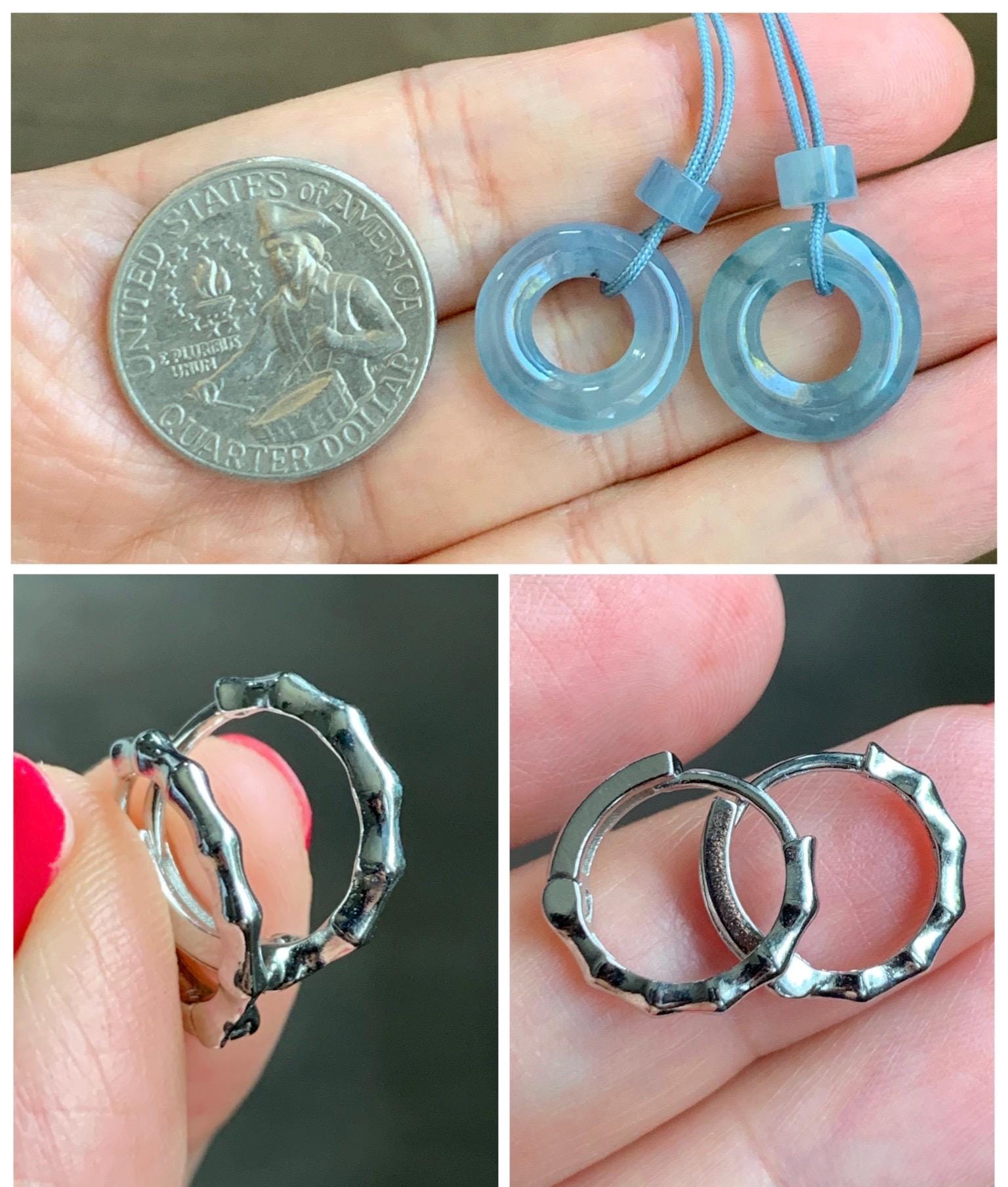 Natural Grade A Guatemalan Icy Translucent Light Blue Jade Jadeite Ping An Kou Donuts A Set Of Two Loose Stones DIY 天然冰危浅蓝翡翠小平安扣 QWL70