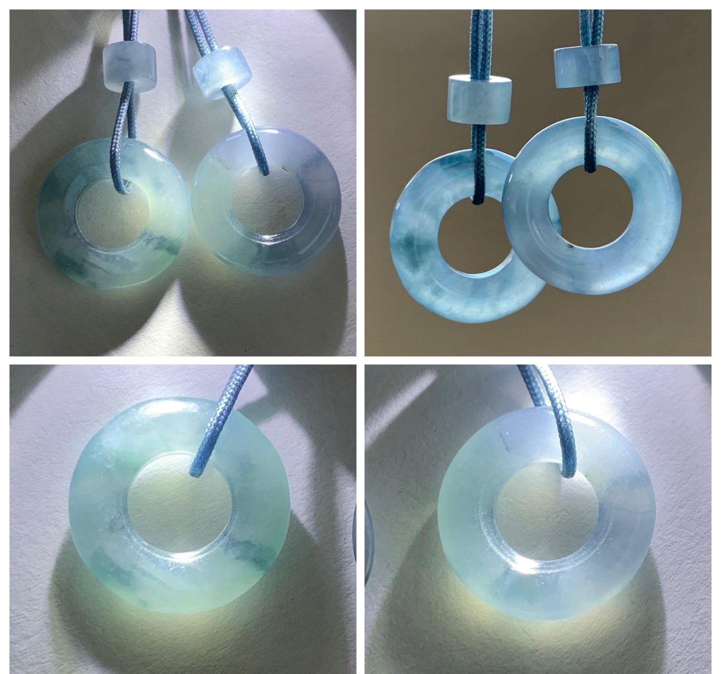 Natural Grade A Guatemalan Icy Translucent Light Blue Jade Jadeite Ping An Kou Donuts A Set Of Two Loose Stones DIY 天然冰危浅蓝翡翠小平安扣 QWL70