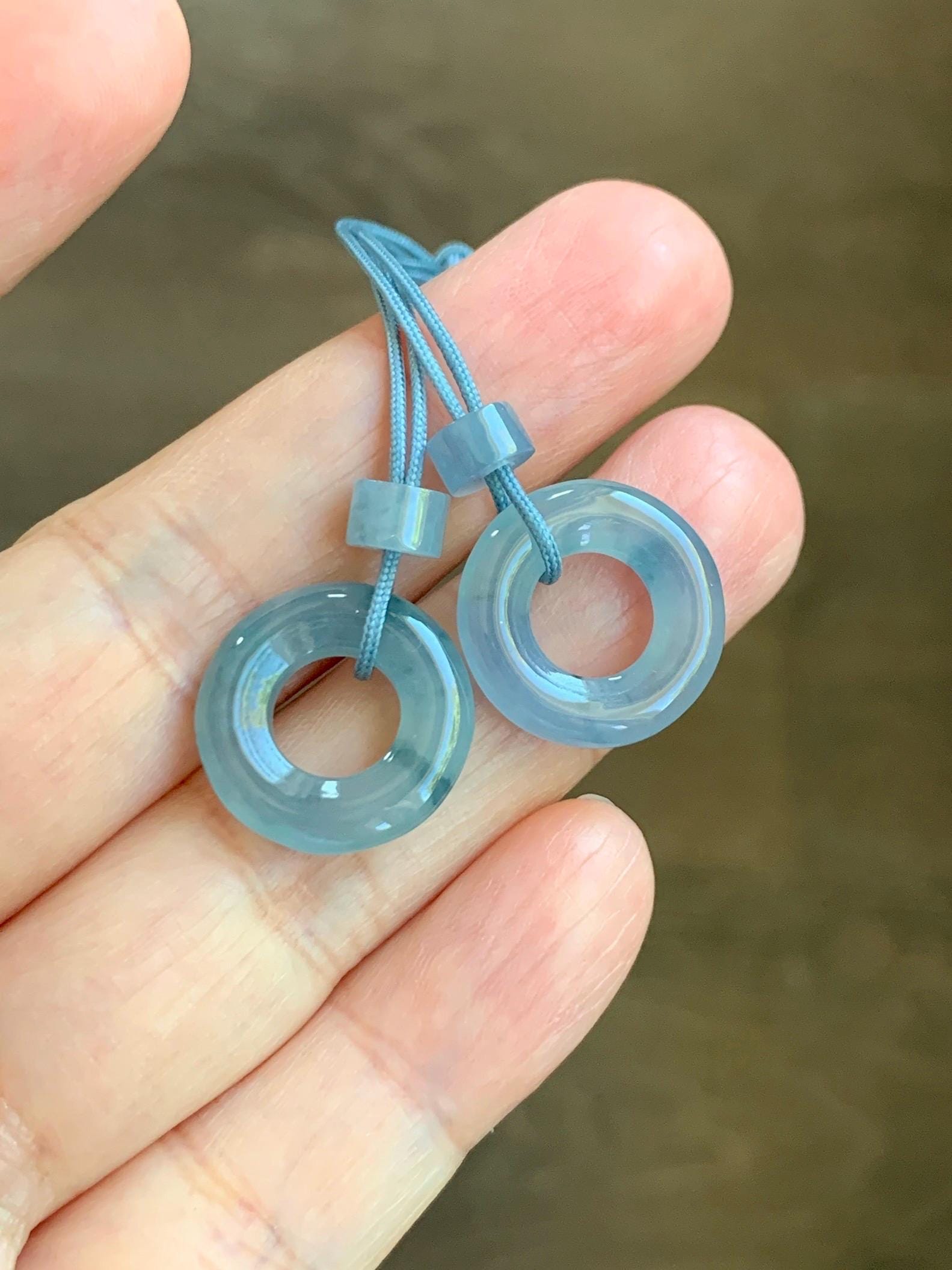 Natural Grade A Guatemalan Icy Translucent Light Blue Jade Jadeite Ping An Kou Donuts A Set Of Two Loose Stones DIY 天然冰危浅蓝翡翠小平安扣 QWL70