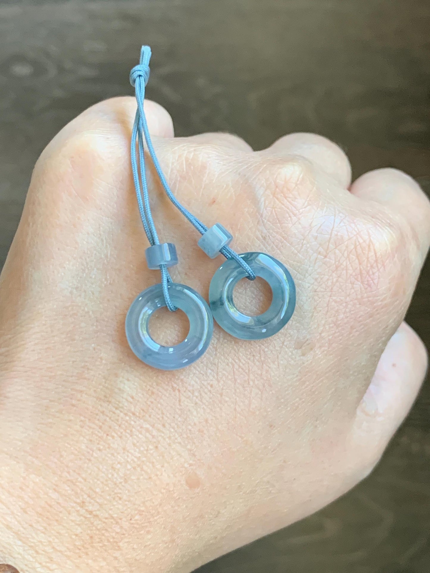 Natural Grade A Guatemalan Icy Translucent Light Blue Jade Jadeite Ping An Kou Donuts A Set Of Two Loose Stones DIY 天然冰危浅蓝翡翠小平安扣 QWL70