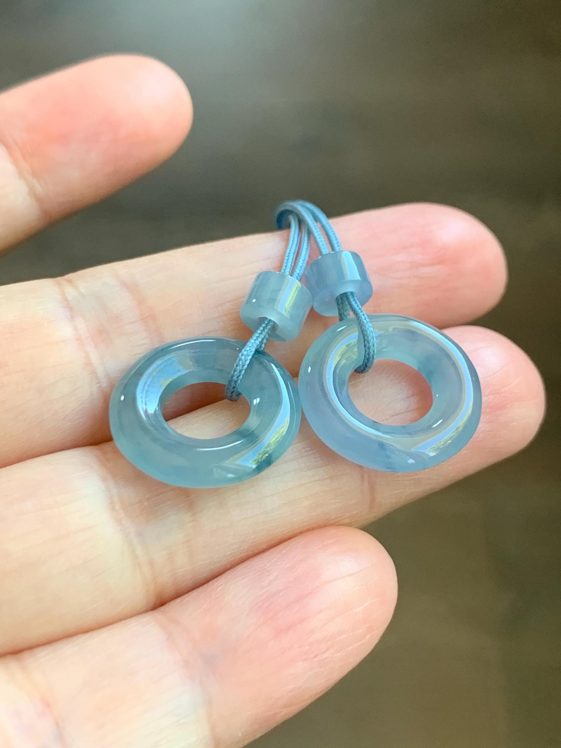 Natural Grade A Guatemalan Icy Translucent Light Blue Jade Jadeite Ping An Kou Donuts A Set Of Two Loose Stones DIY 天然冰危浅蓝翡翠小平安扣 QWL70