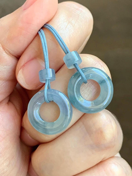 Natural Grade A Guatemalan Icy Translucent Light Blue Jade Jadeite Ping An Kou Donuts A Set Of Two Loose Stones DIY 天然冰危浅蓝翡翠小平安扣 QWL70