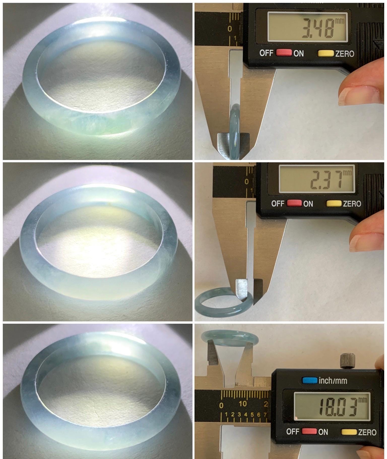 Natural Grade A Guatemalan Icy Highly Translucent Light Dusty Blue Jade Jadeite Band Ring Size 7.75 US 天然冰危浅蓝紫翡翠戒圈 NZL55