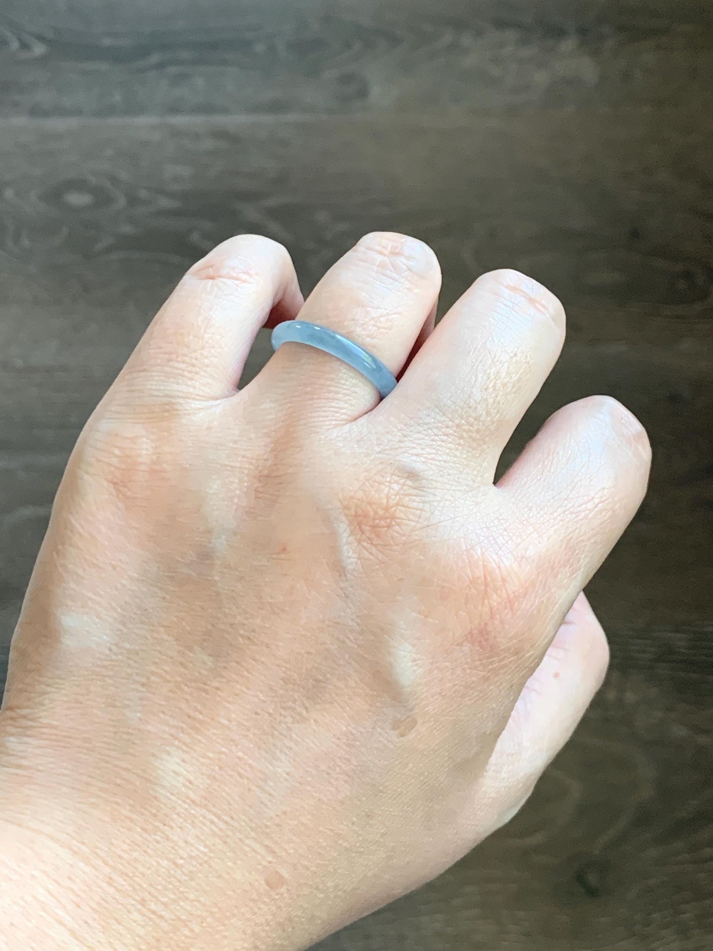 Natural Grade A Guatemalan Icy Highly Translucent Light Dusty Blue Jade Jadeite Band Ring Size 7.75 US 天然冰危浅蓝紫翡翠戒圈 NZL55