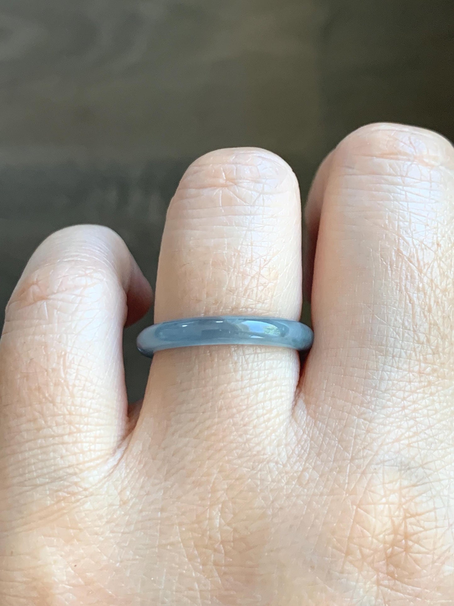 Natural Grade A Guatemalan Icy Highly Translucent Light Dusty Blue Jade Jadeite Band Ring Size 7.75 US 天然冰危浅蓝紫翡翠戒圈 NZL55