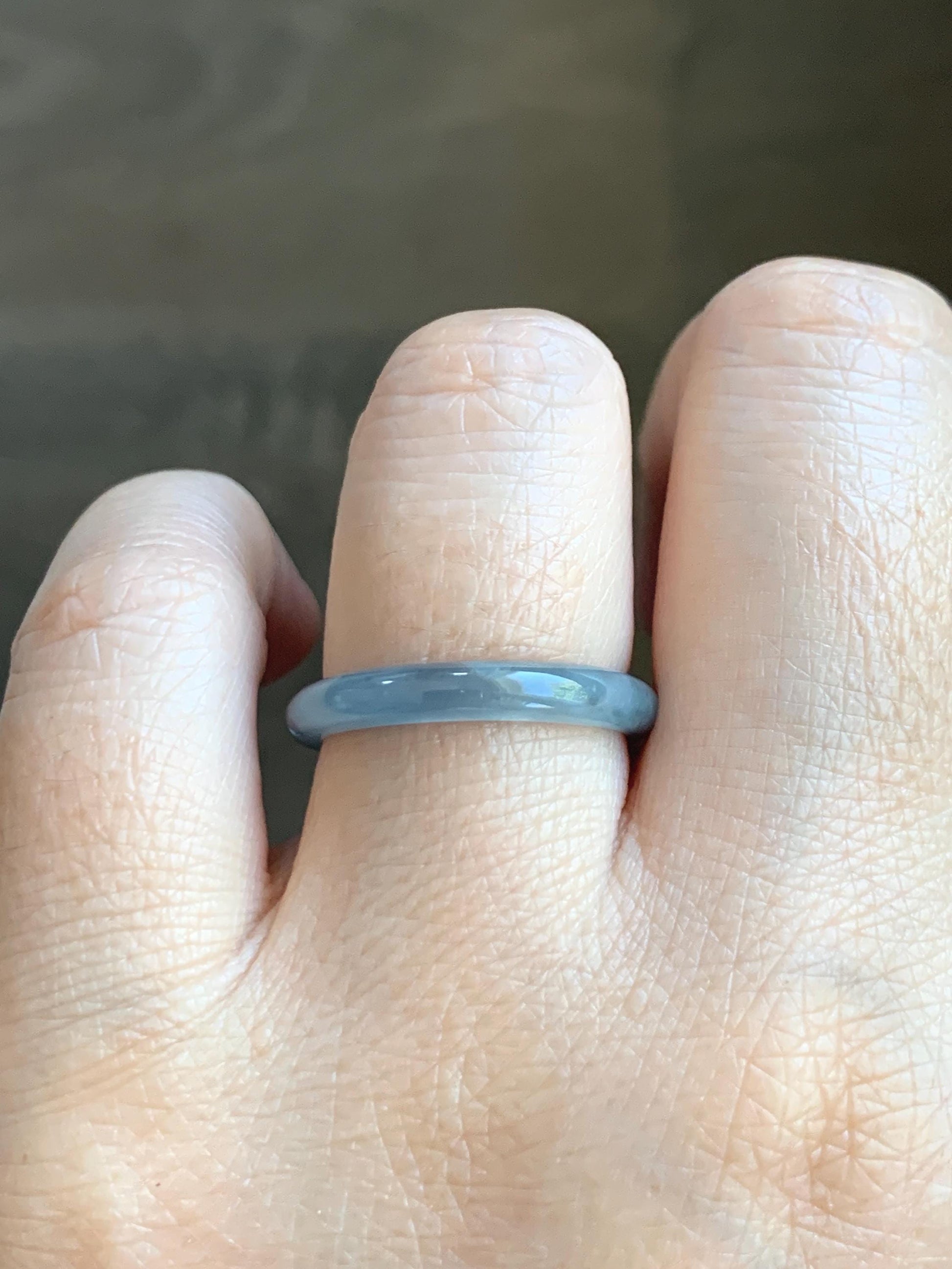 Natural Grade A Guatemalan Icy Highly Translucent Light Dusty Blue Jade Jadeite Band Ring Size 7.75 US 天然冰危浅蓝紫翡翠戒圈 NZL55