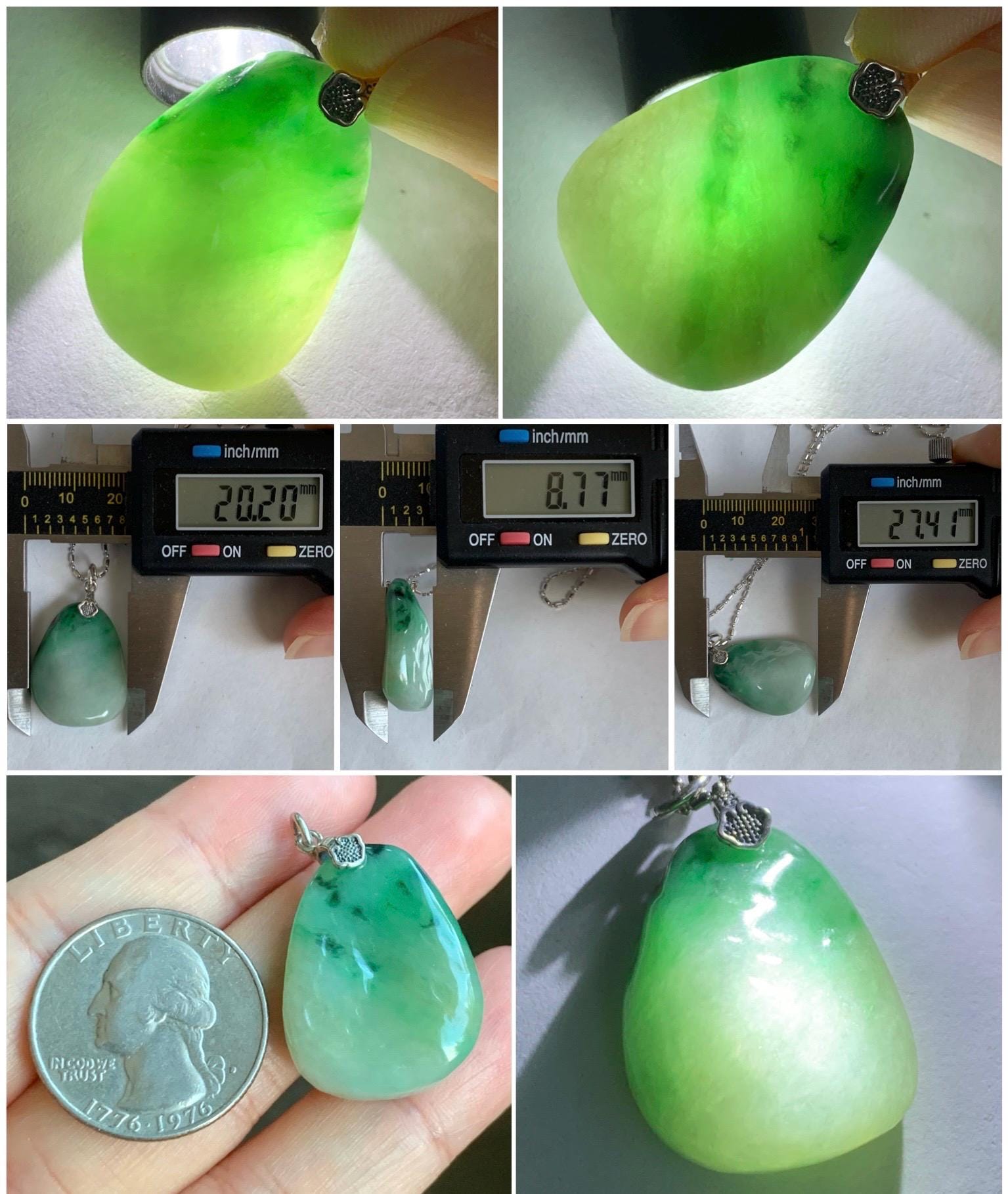 Natural Grade A Icy Translucent Multicolored Jade Jadeite Nugget Pendant Sterling Silver 8g 天然冰三彩翡翠原石吊坠 MYS188A