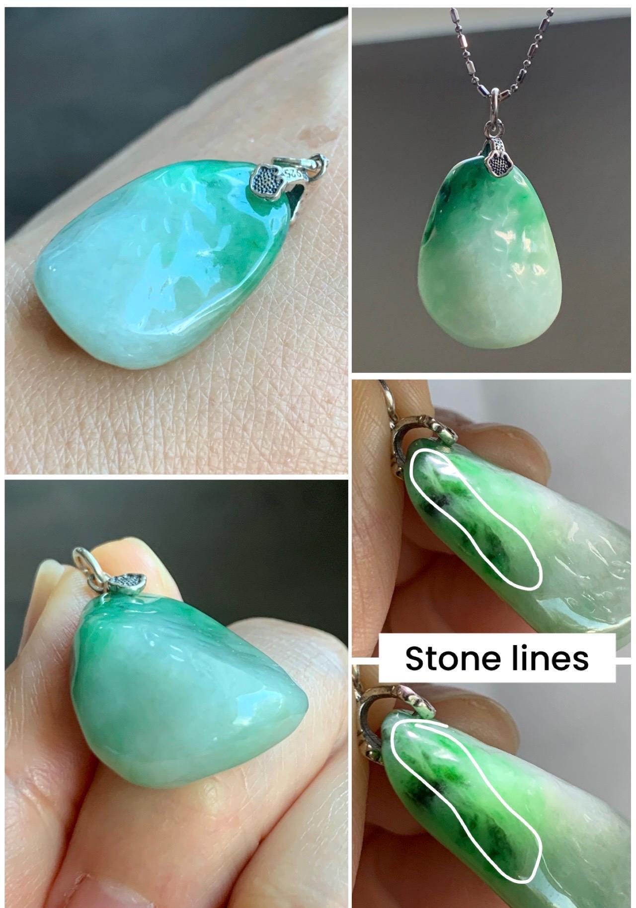 Natural Grade A Icy Translucent Multicolored Jade Jadeite Nugget Pendant Sterling Silver 8g 天然冰三彩翡翠原石吊坠 MYS188A