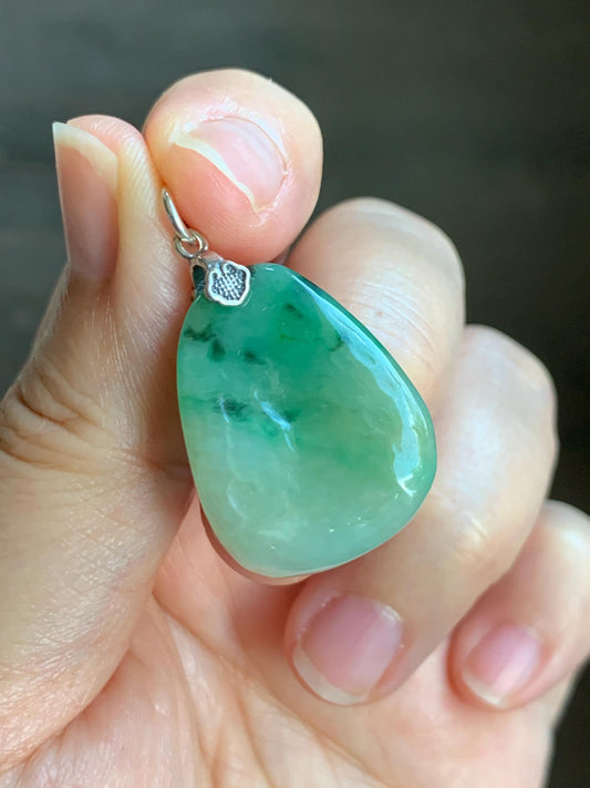 Natural Grade A Icy Translucent Multicolored Jade Jadeite Nugget Pendant Sterling Silver 8g 天然冰三彩翡翠原石吊坠 MYS188A
