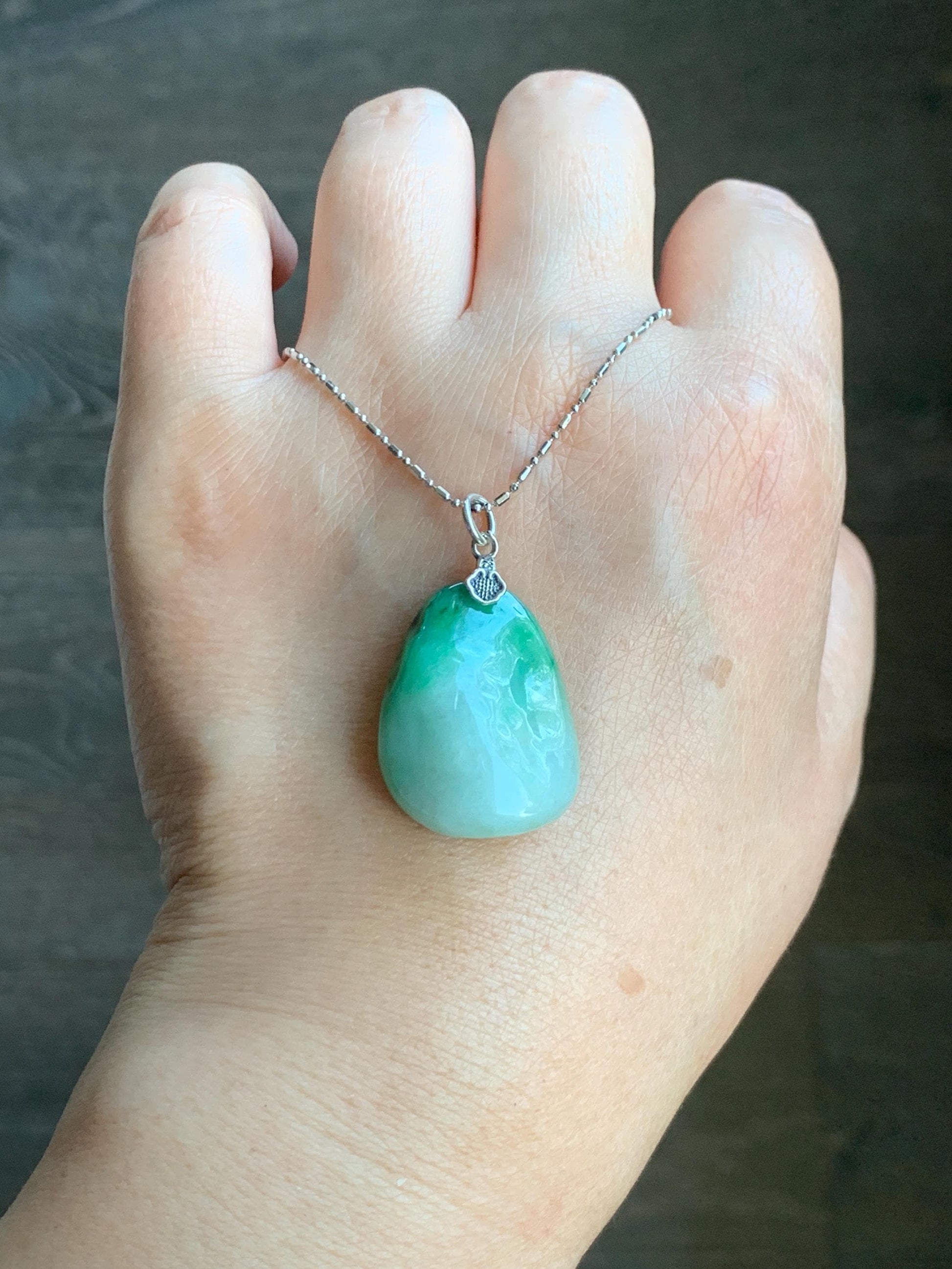 Natural Grade A Icy Translucent Multicolored Jade Jadeite Nugget Pendant Sterling Silver 8g 天然冰三彩翡翠原石吊坠 MYS188A