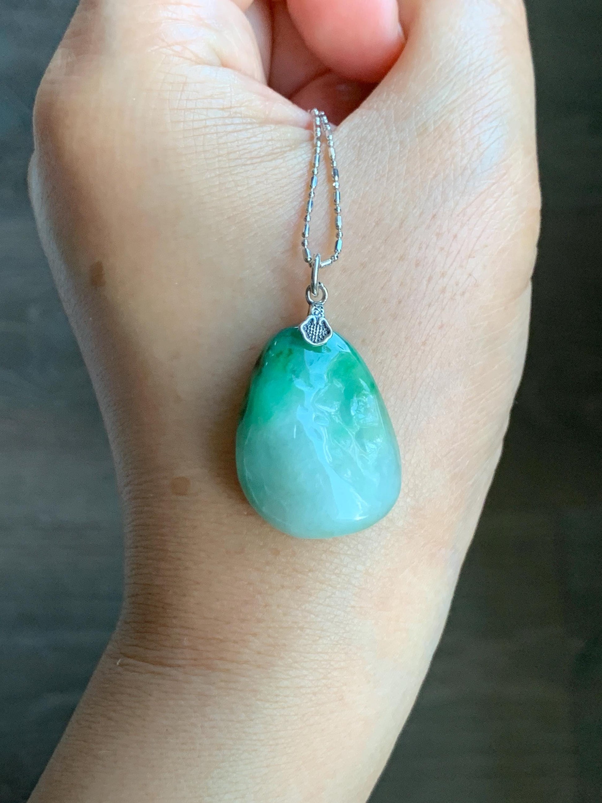 Natural Grade A Icy Translucent Multicolored Jade Jadeite Nugget Pendant Sterling Silver 8g 天然冰三彩翡翠原石吊坠 MYS188A