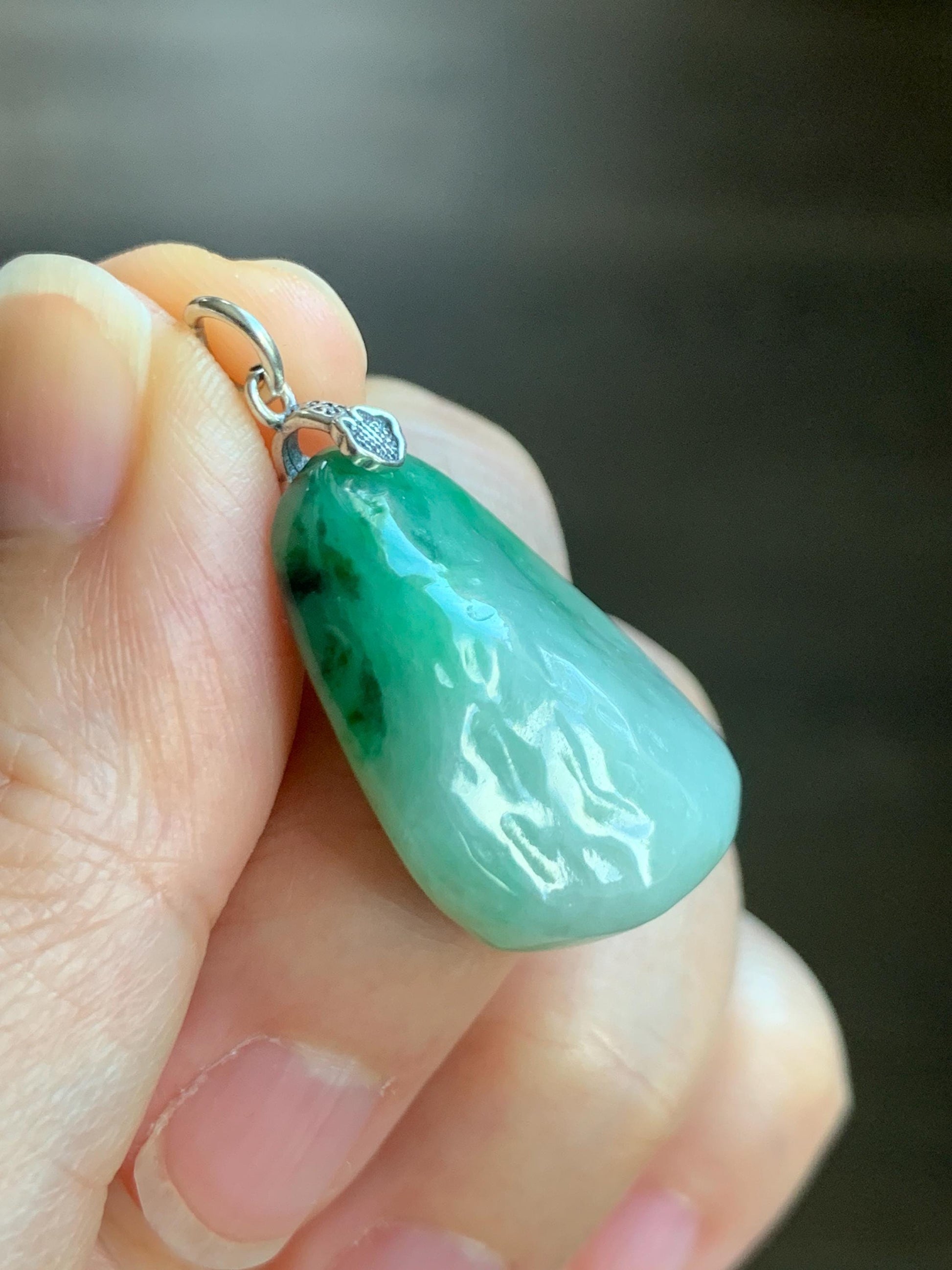 Natural Grade A Icy Translucent Multicolored Jade Jadeite Nugget Pendant Sterling Silver 8g 天然冰三彩翡翠原石吊坠 MYS188A