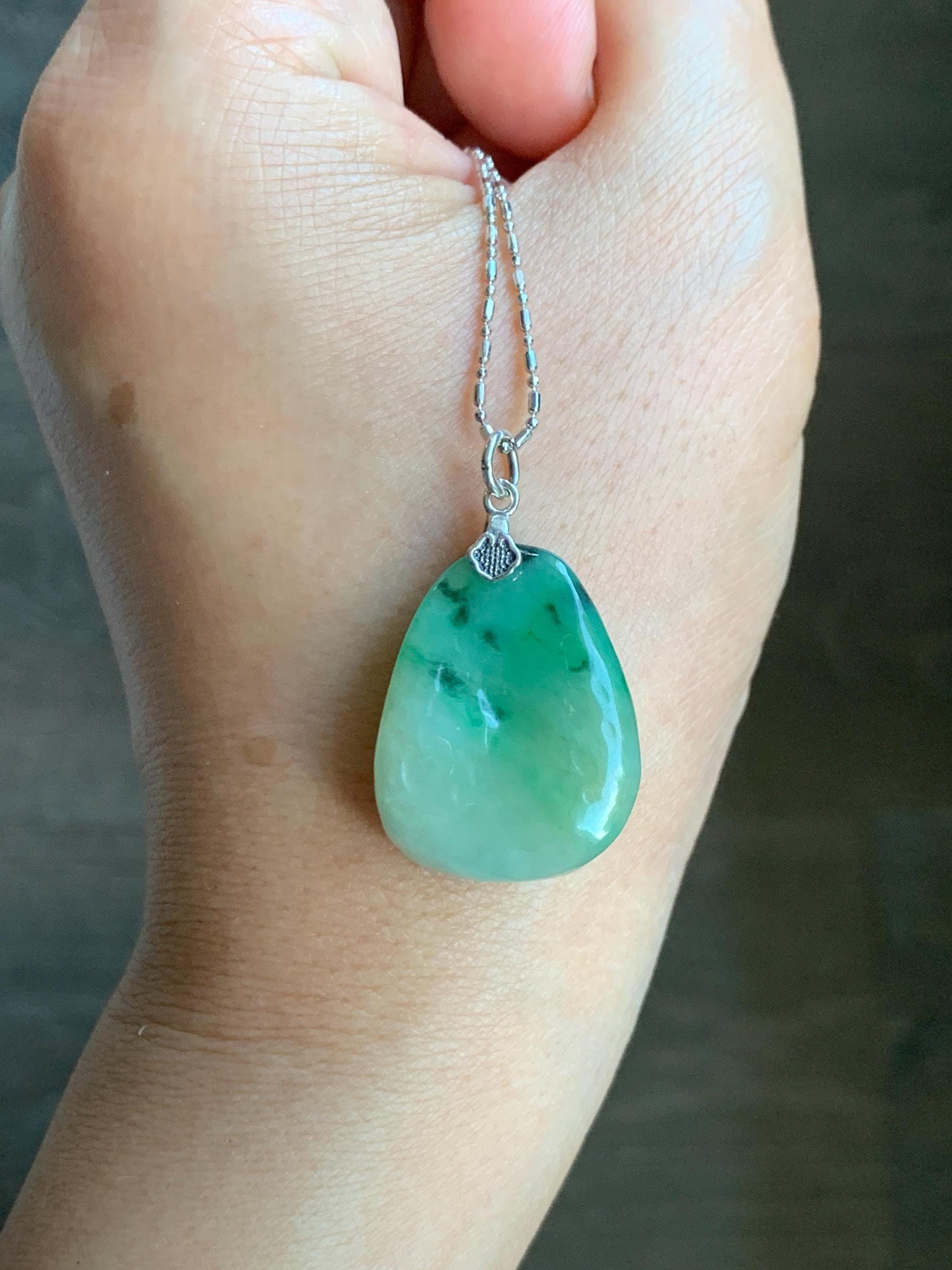Natural Grade A Icy Translucent Multicolored Jade Jadeite Nugget Pendant Sterling Silver 8g 天然冰三彩翡翠原石吊坠 MYS188A