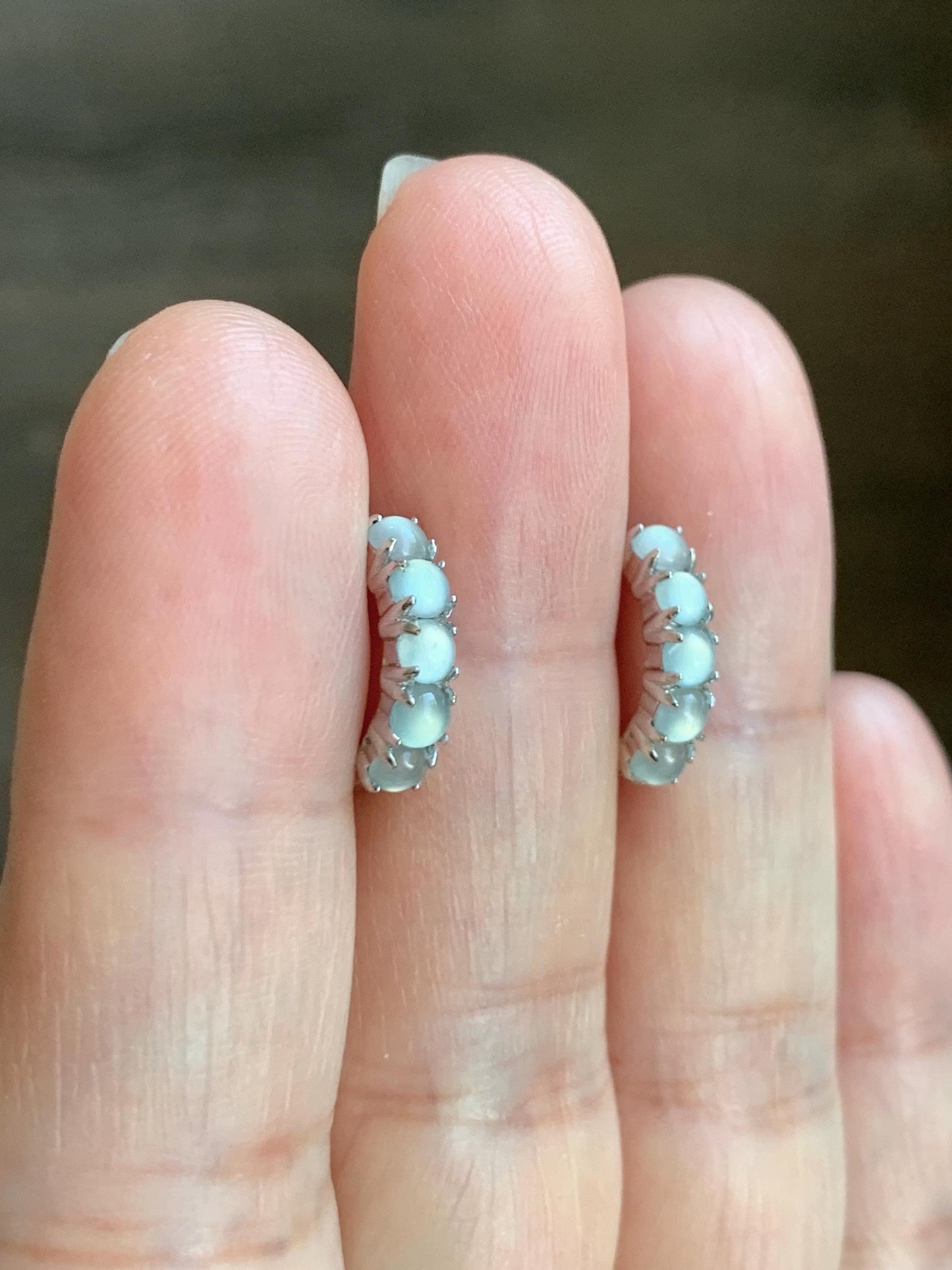 Natural Guatemalan Grade A Icy Highly Translucent Light Blue Jadeite Hoop Huggie Earrings Sterling Silver 天然冰危淡蓝起光翡翠银镶耳包 LEB160