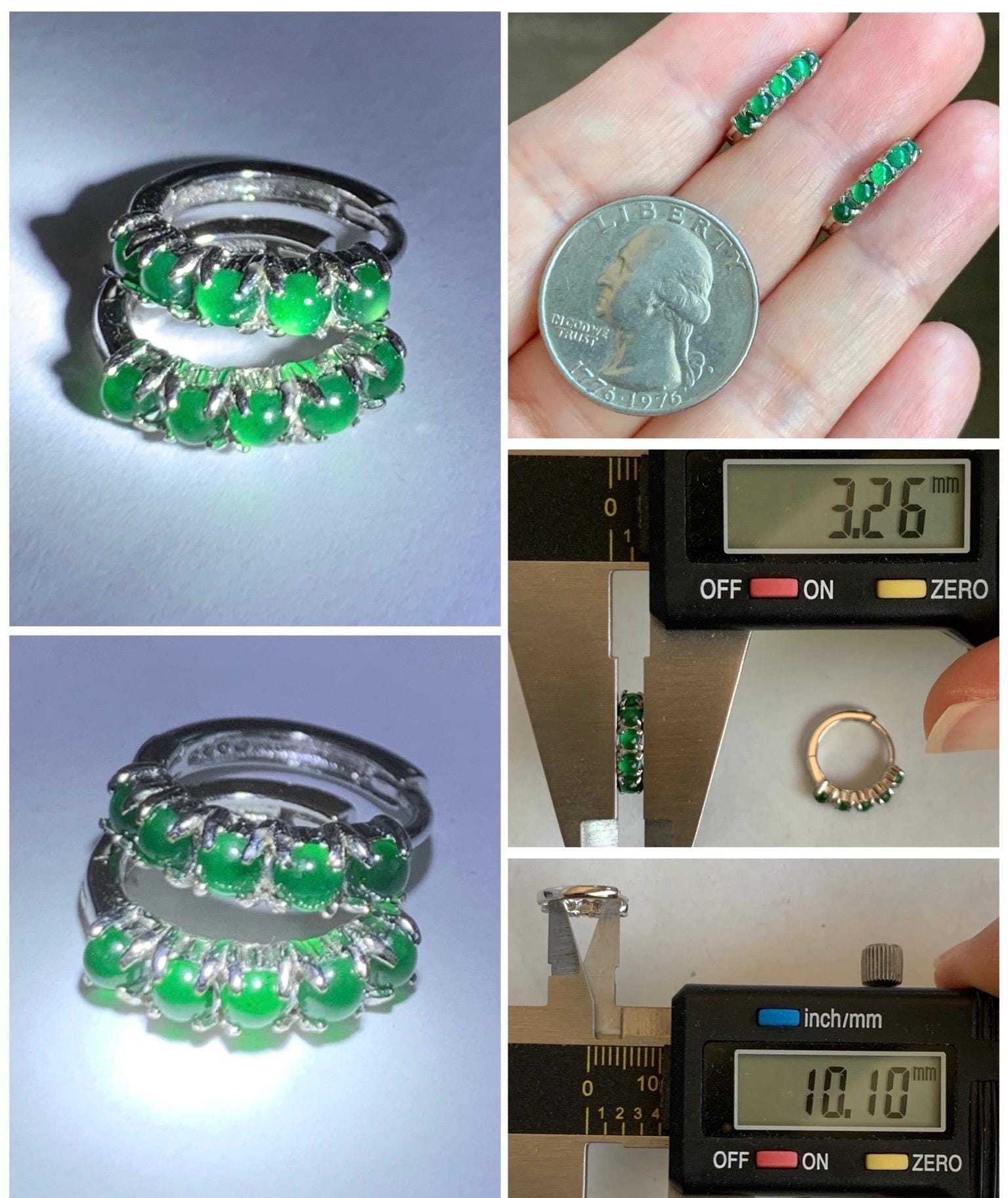 Natural Guatemalan Grade A Icy Highly Translucent Vibrant Green Jade Jadeite Hoop Huggie Earrings Sterling Silver 天然冰危绿起光翡翠银镶耳包 LEB180