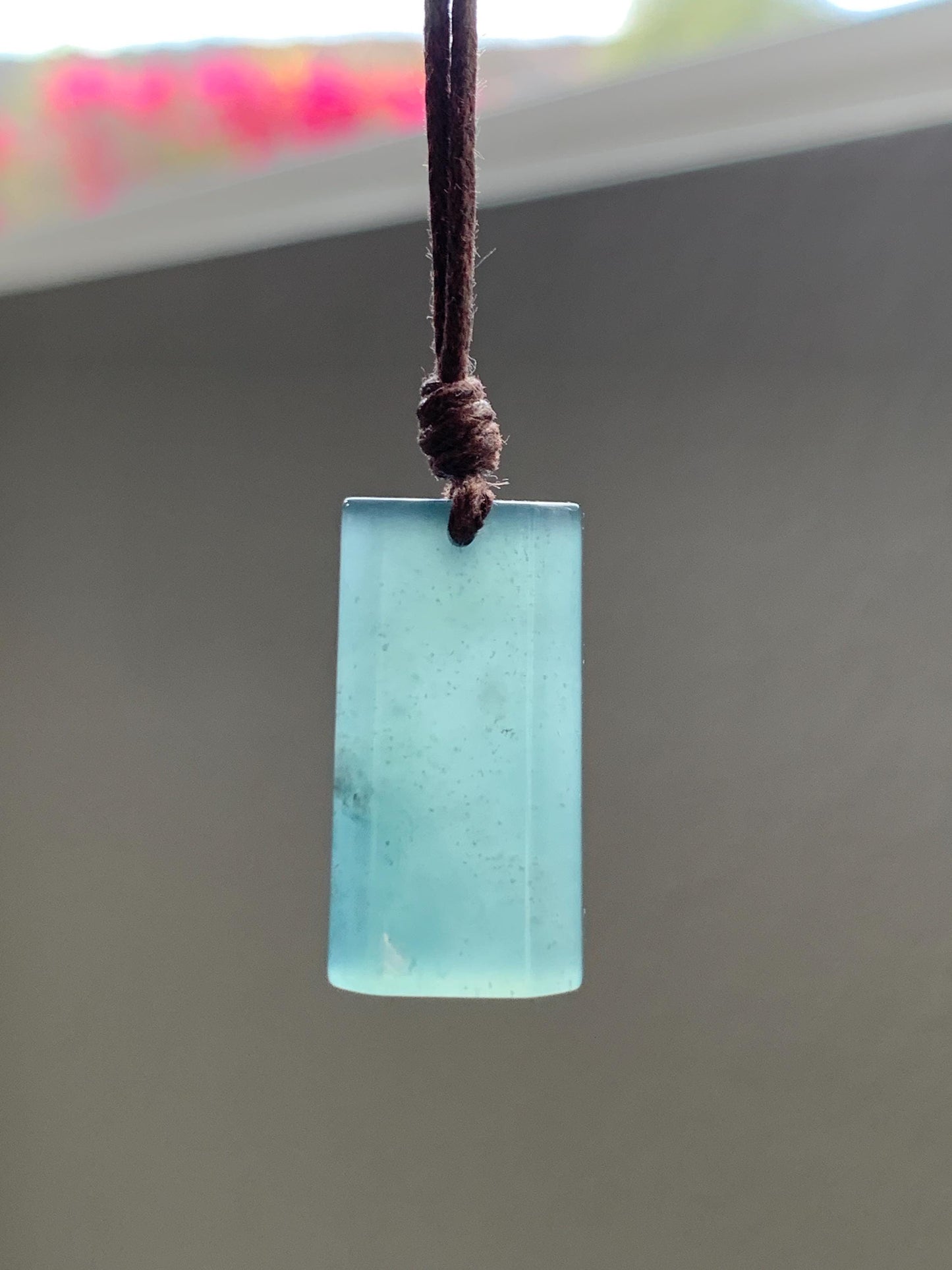 Natural Grade A Guatemalan Icy Highly Translucent Dark Teal Jade Jadeite Wu Shi Pai Pendant Rope Necklace 27" 8g 天然老种冰危深蓝绿翡翠梯形无事牌吊坠 GWP168