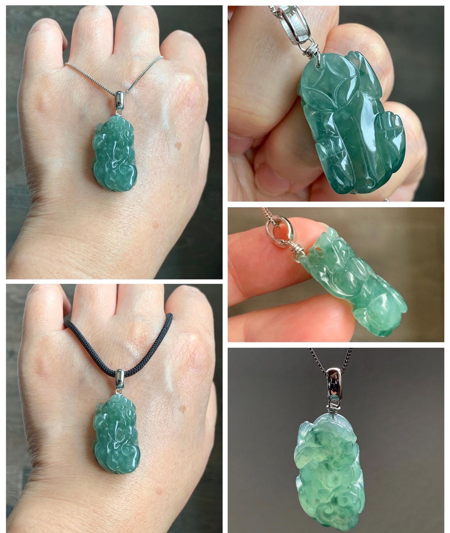 Natural Grade A Guatemalan Icy Translucent Dark Teal Jade Jadeite Pixiu Pendant Sterling Silver 12g 天然冰危深蓝绿翡翠貔貅吊坠 YBW110B