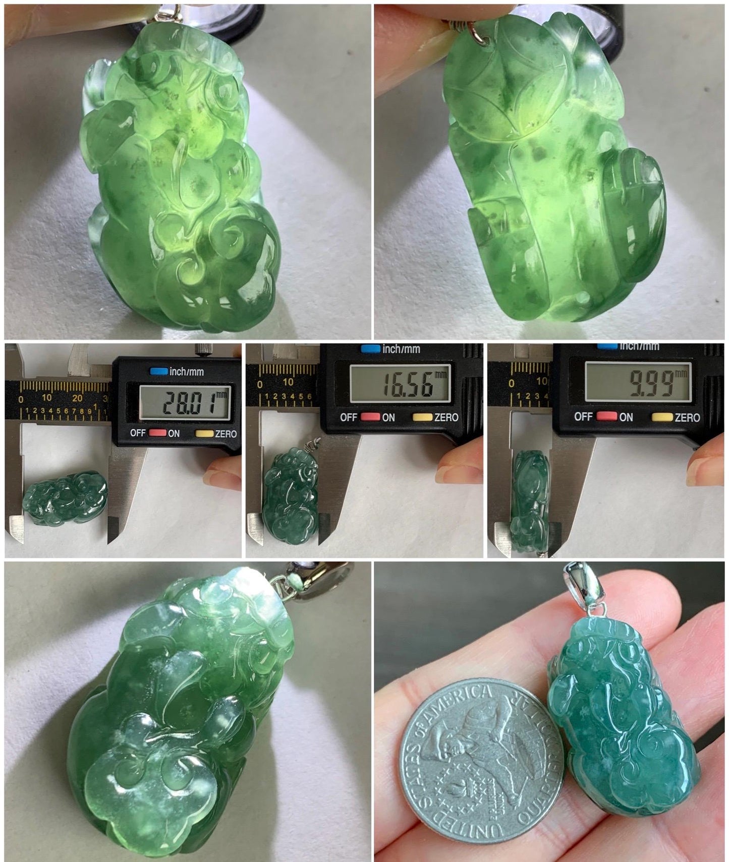 Natural Grade A Guatemalan Icy Translucent Dark Teal Jade Jadeite Pixiu Pendant Sterling Silver 12g 天然冰危深蓝绿翡翠貔貅吊坠 YBW110B