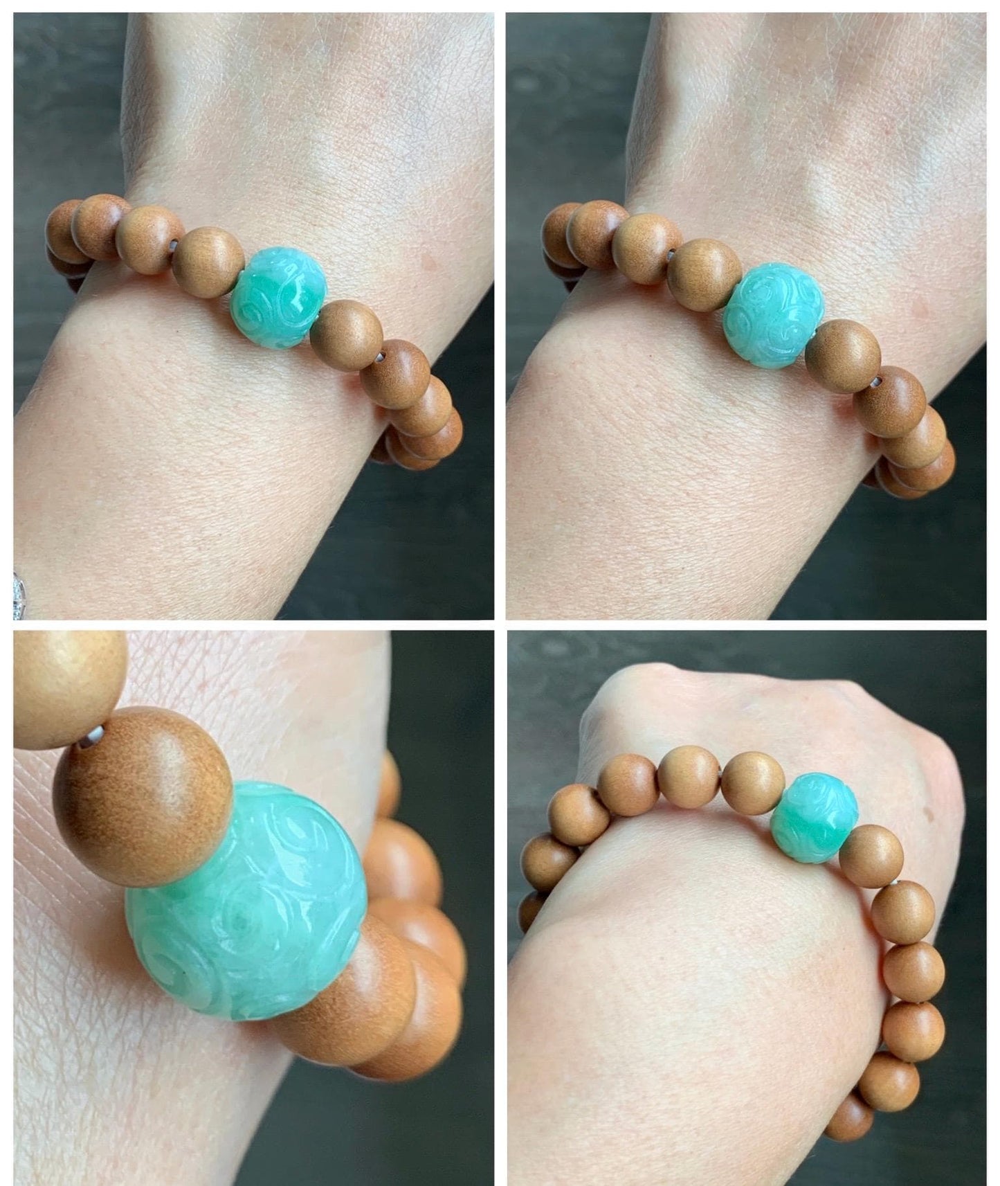 Natural Grade A Icy Translucent Light Apple Green Jade Jadeite Engraved Barrel Bead Beaded Bracelet 7.25” 15g 天然冰浅果绿翡翠桶珠木珠手串 MGL99A