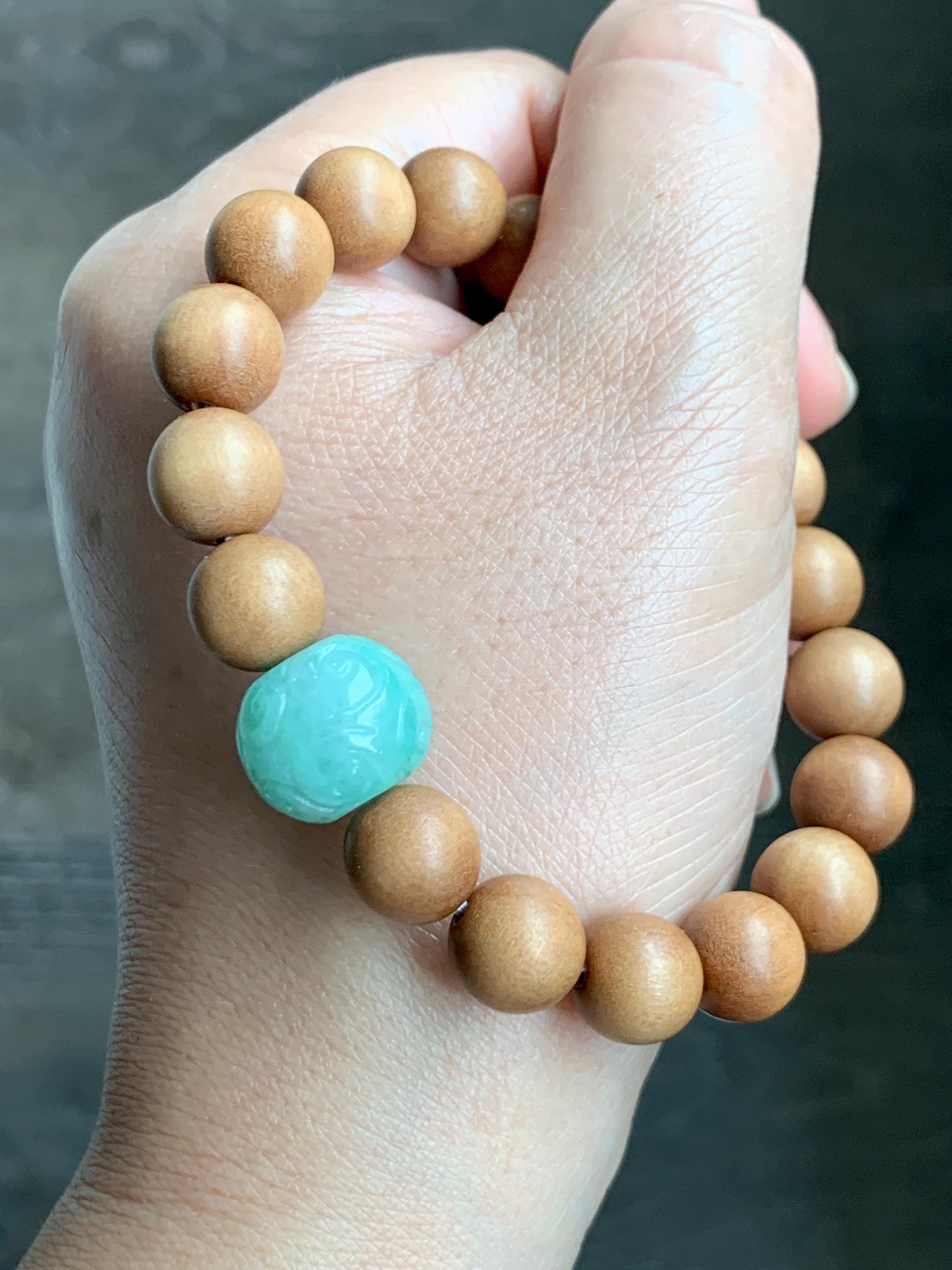 Natural Grade A Icy Translucent Light Apple Green Jade Jadeite Engraved Barrel Bead Beaded Bracelet 7.25” 15g 天然冰浅果绿翡翠桶珠木珠手串 MGL99A