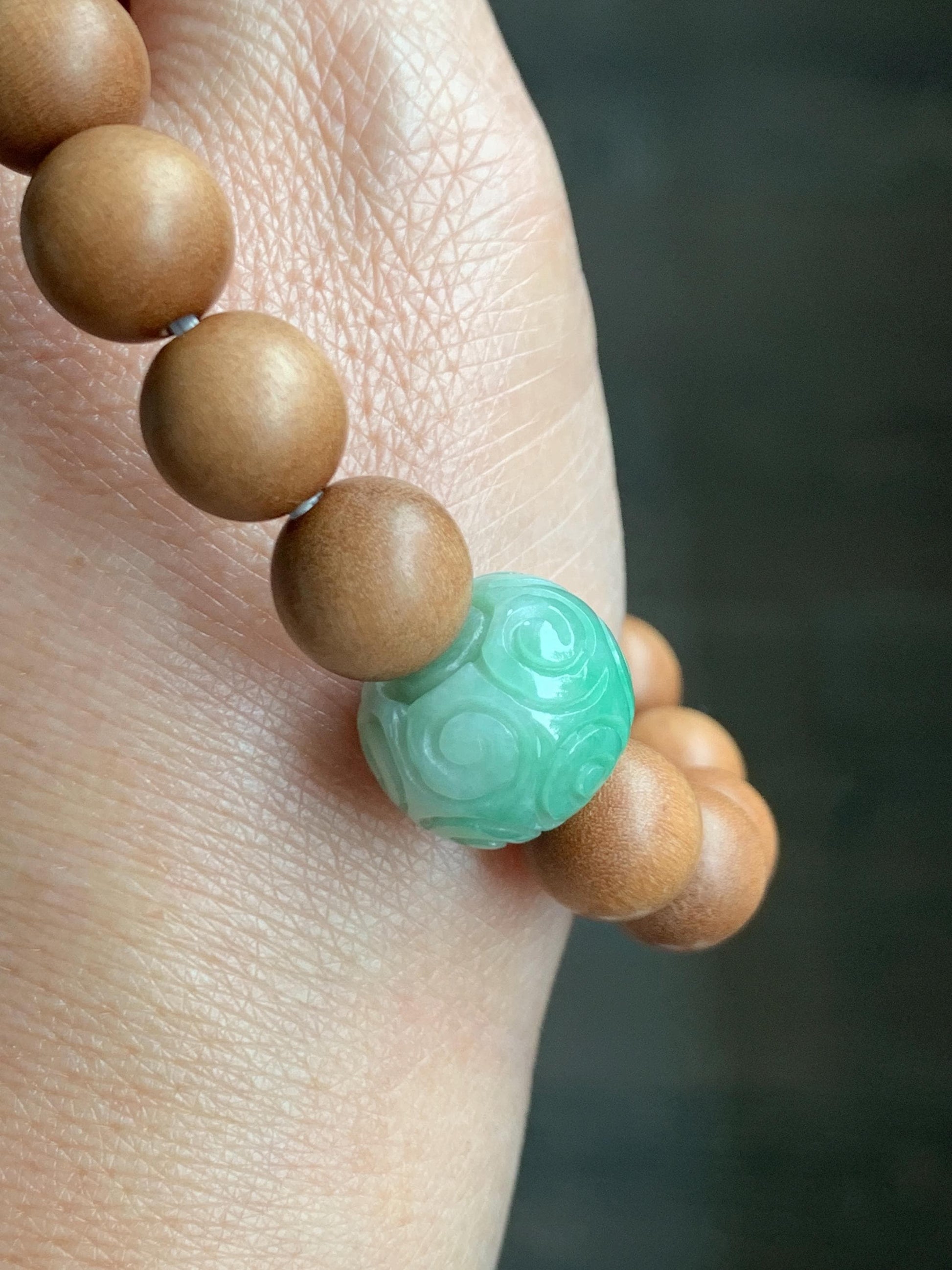 Natural Grade A Icy Translucent Light Apple Green Jade Jadeite Engraved Barrel Bead Beaded Bracelet 7.25” 15g 天然冰浅果绿翡翠桶珠木珠手串 MGL99B