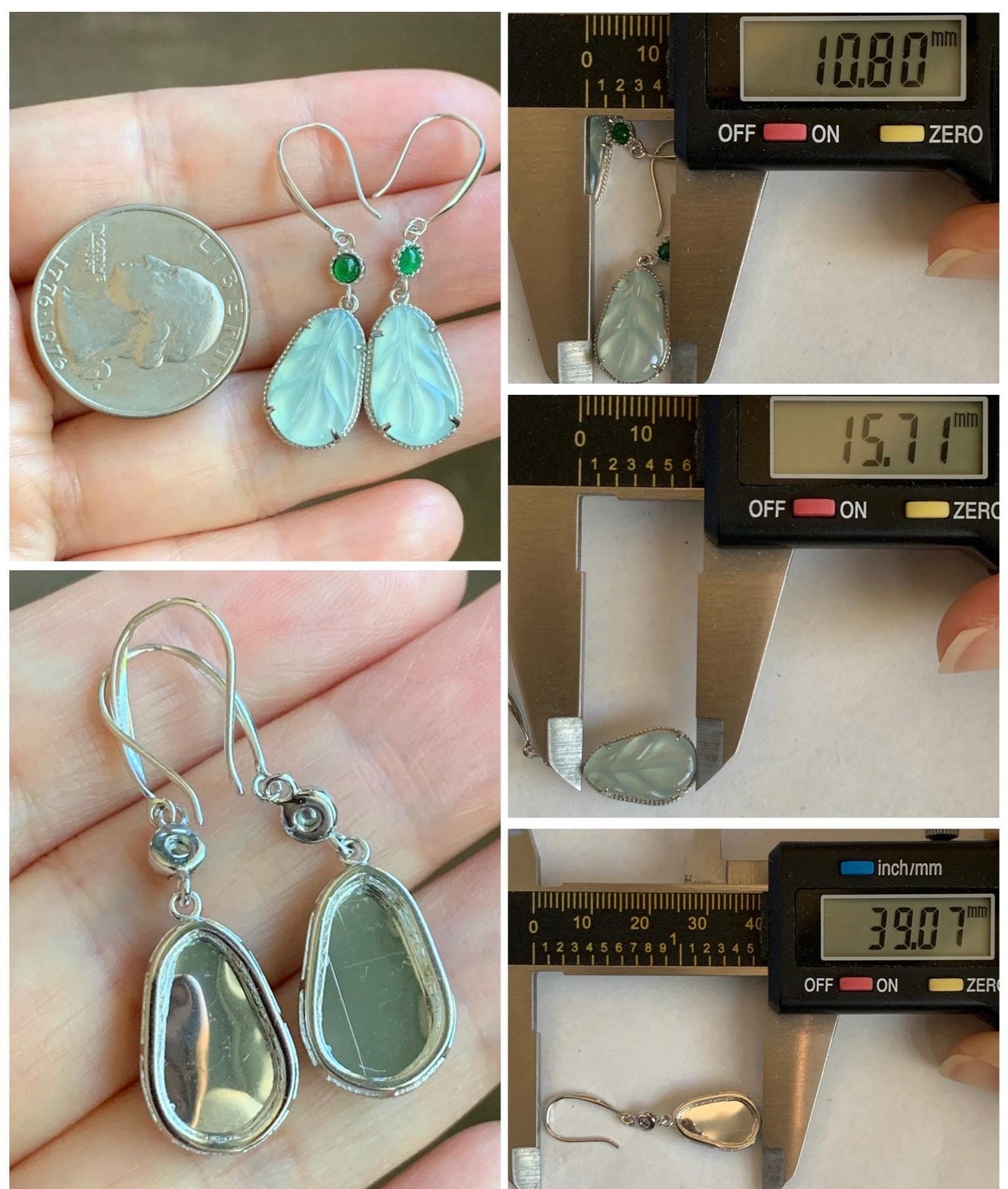 Natural Guatemalan Grade A Icy Highly Translucent Pastel Teal Jade Jadeite Leaf Dangle Earrings Sterling Silver 天然高冰危晴蓝底翡翠叶子银耳钩 XYD240A