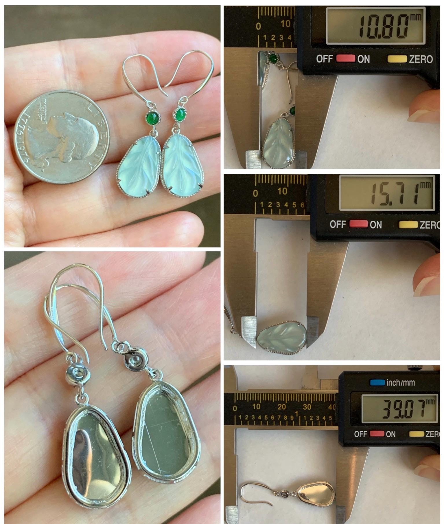 Natural Guatemalan Grade A Icy Highly Translucent Pastel Teal Jade Jadeite Leaf Dangle Earrings Sterling Silver 天然高冰危晴蓝底翡翠叶子银耳钩 XYD240A