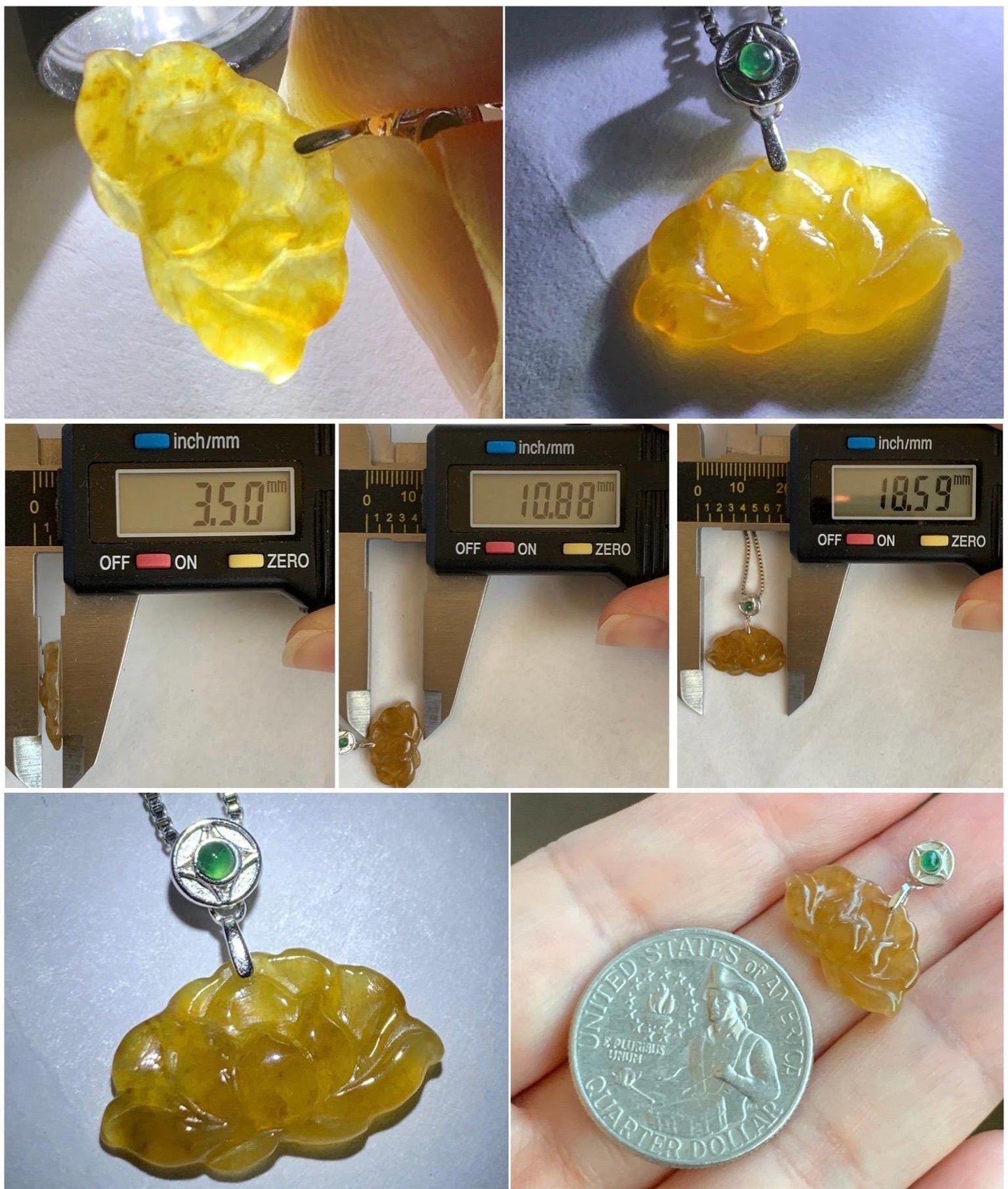 Grade A Natural Icy Highly Translucent Rich Yellow Jade Jadeite Lotus Flower Petite Pendant Sterling Silver 天然冰黄翡翠迷你莲花镶嵌吊坠 BHLH77