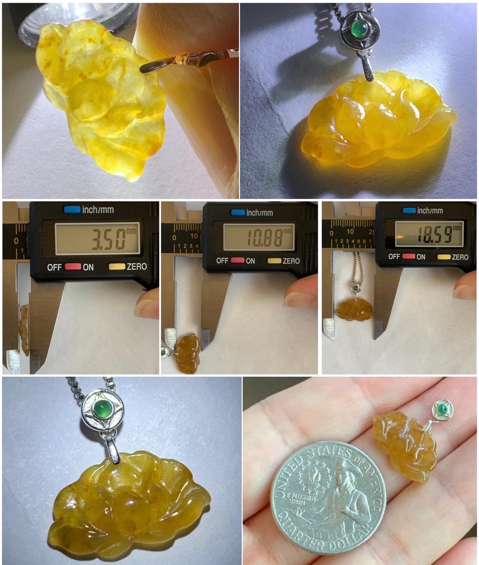 Grade A Natural Icy Highly Translucent Rich Yellow Jade Jadeite Lotus Flower Petite Pendant Sterling Silver 天然冰黄翡翠迷你莲花镶嵌吊坠 BHLH77