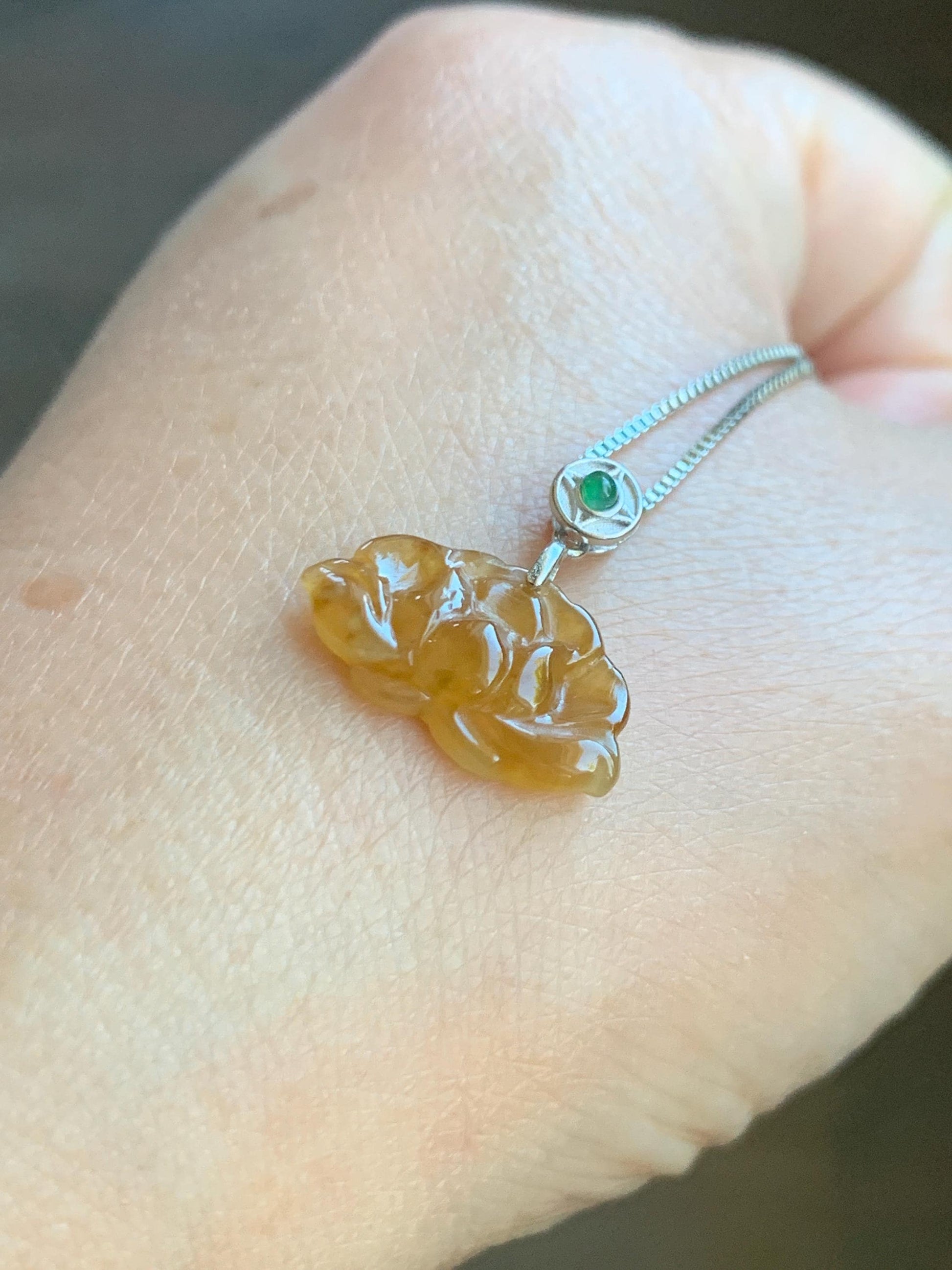 Grade A Natural Icy Highly Translucent Rich Yellow Jade Jadeite Lotus Flower Petite Pendant Sterling Silver 天然冰黄翡翠迷你莲花镶嵌吊坠 BHLH77