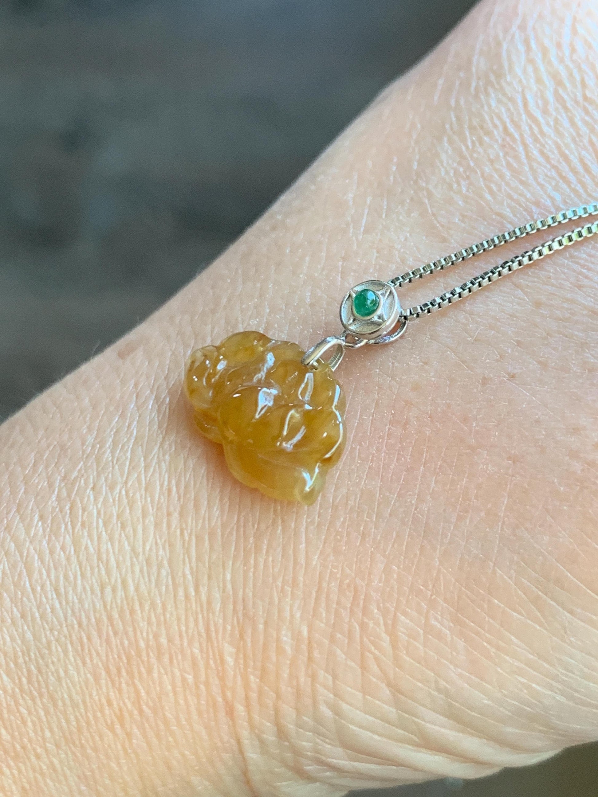 Grade A Natural Icy Highly Translucent Rich Yellow Jade Jadeite Lotus Flower Petite Pendant Sterling Silver 天然冰黄翡翠迷你莲花镶嵌吊坠 BHLH77
