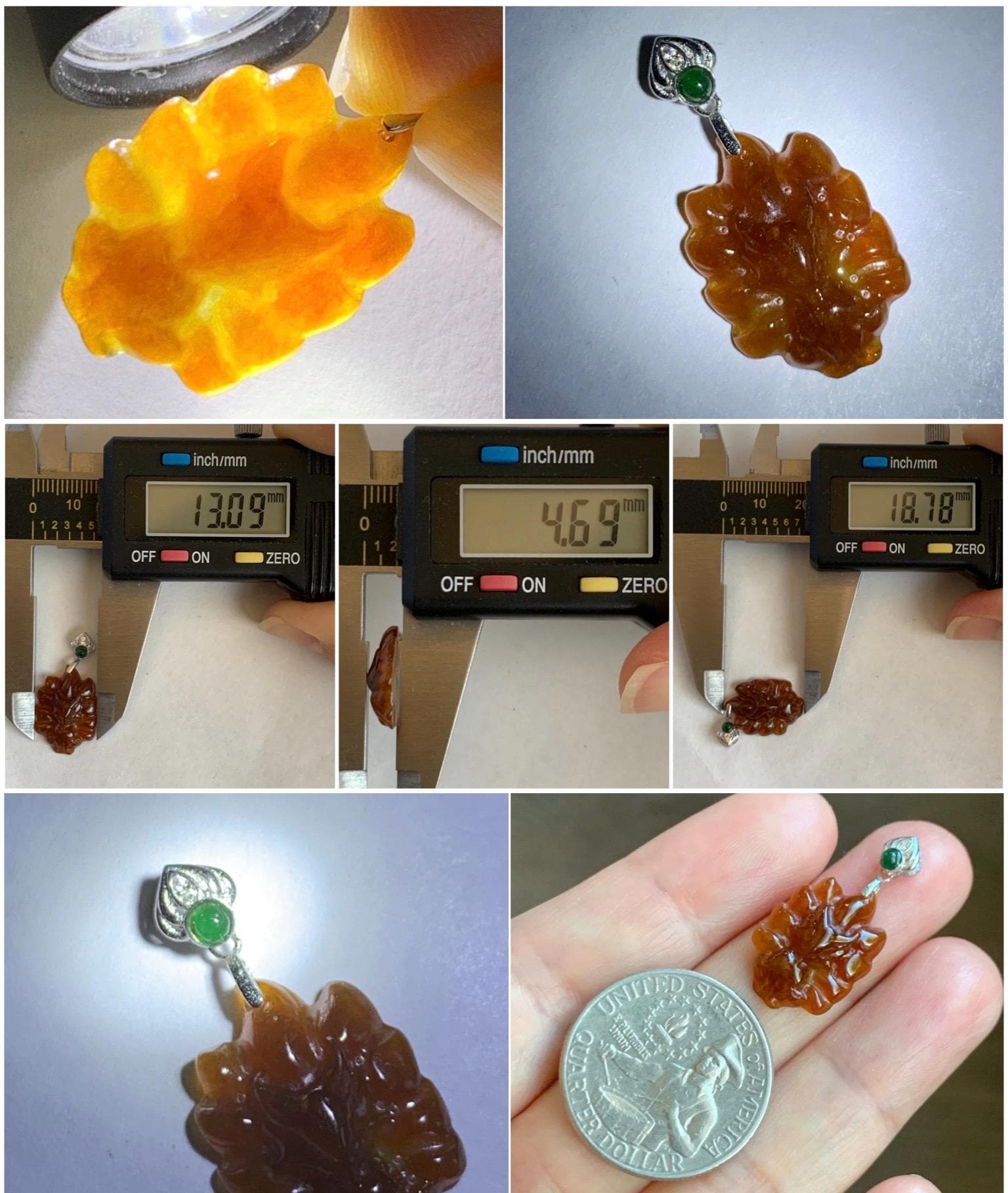 Grade A Natural Icy Translucent Rich Red Jade Jadeite Nine-tailed Fox Petite Pendant Sterling Silver 天然冰红翡翠迷你九尾狐镶嵌吊坠 HFJ77