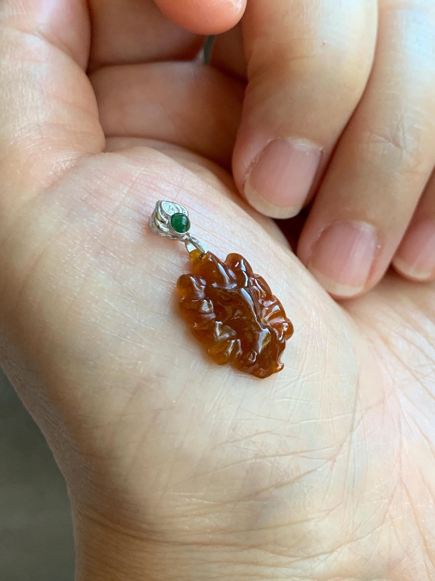 Grade A Natural Icy Translucent Rich Red Jade Jadeite Nine-tailed Fox Petite Pendant Sterling Silver 天然冰红翡翠迷你九尾狐镶嵌吊坠 HFJ77