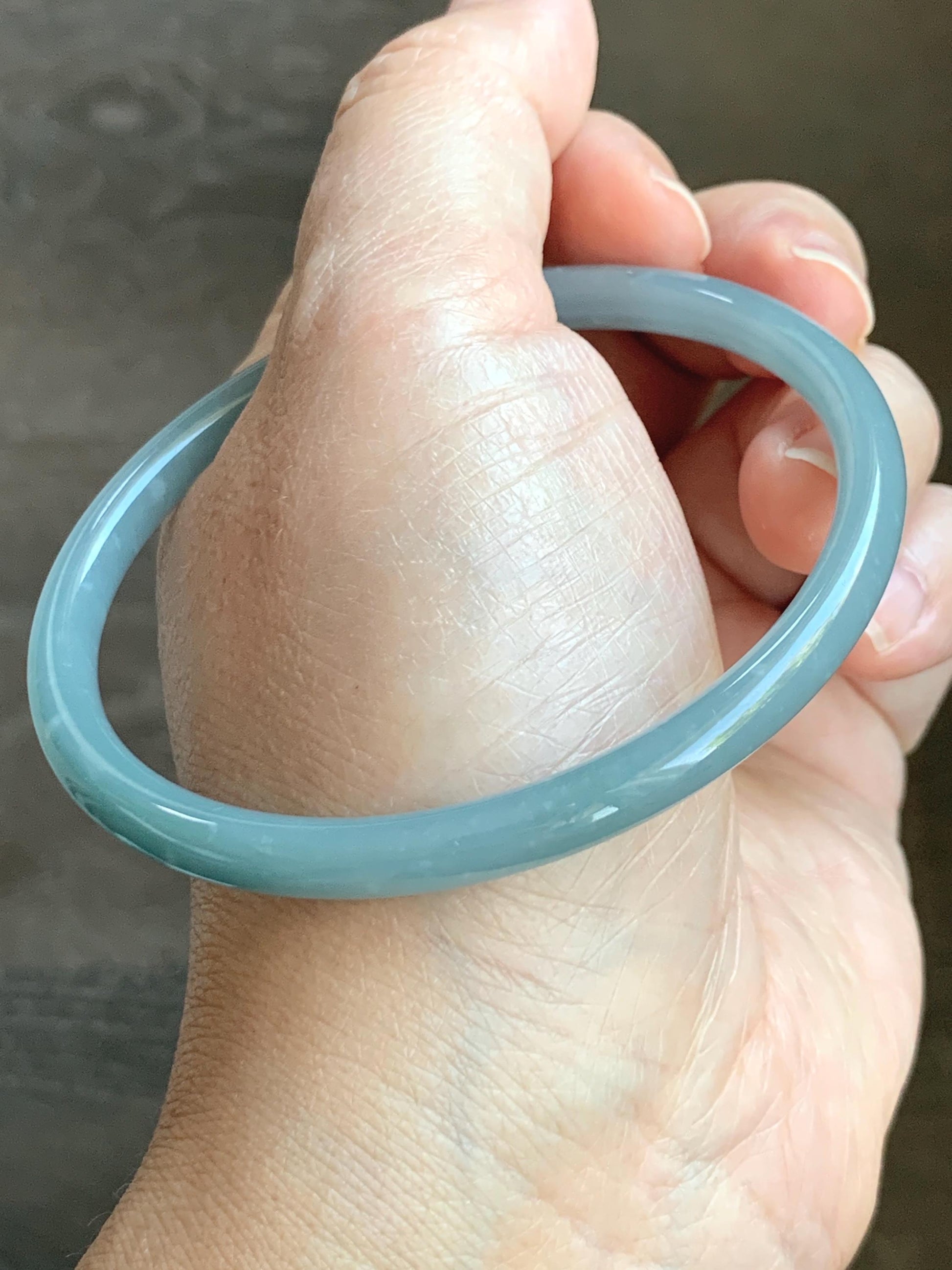 Certified Natural Grade A Guatemalan Icy Translucent Light Dusty Blue Jade Jadeite Bangle Bracelet 61.7mm 7.63" 17.77g 天然危蓝糯冰浅蓝翡翠圆条手镯 8790