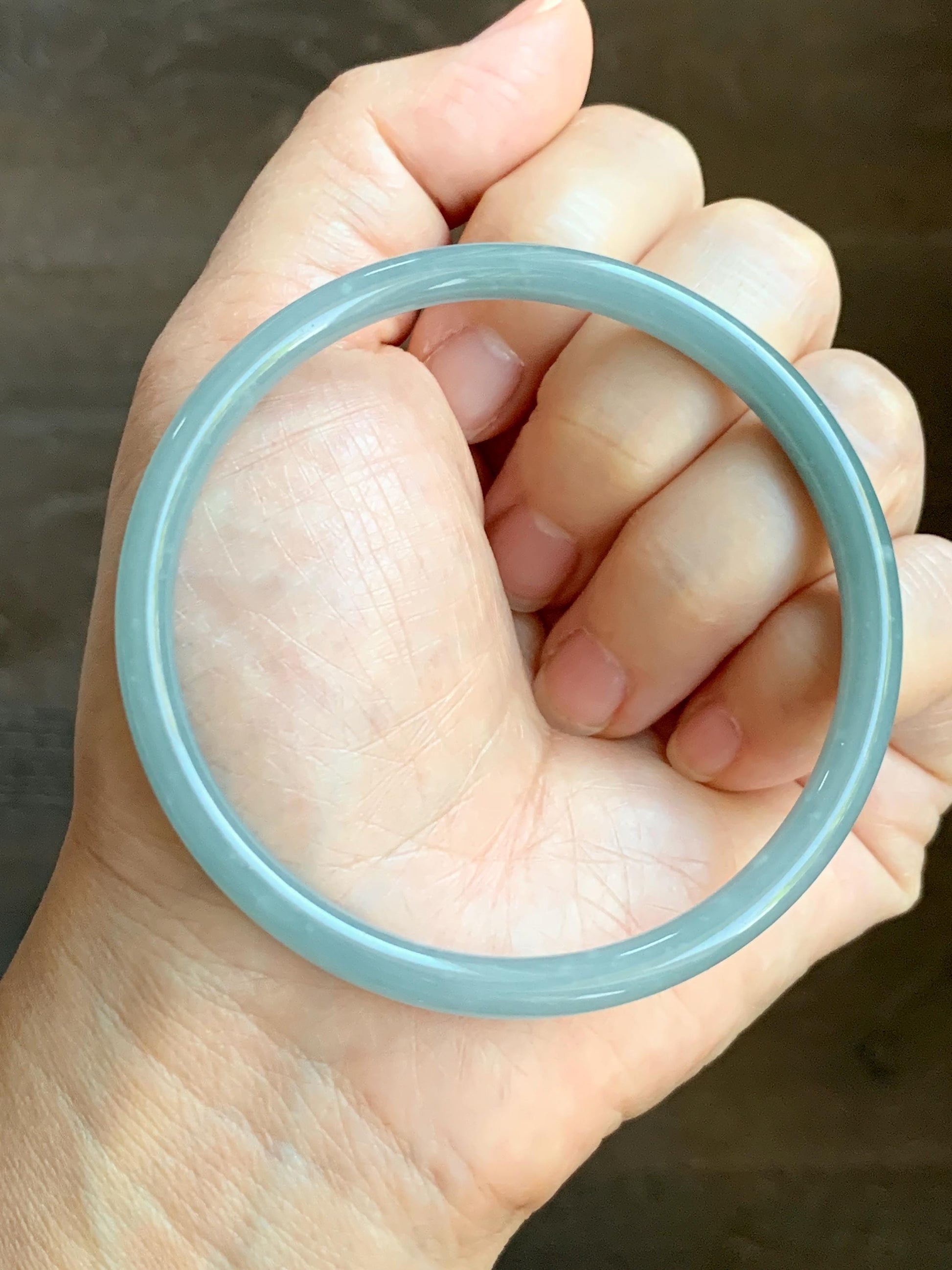 Certified Natural Grade A Guatemalan Icy Translucent Light Dusty Blue Jade Jadeite Bangle Bracelet 61.7mm 7.63" 17.77g 天然危蓝糯冰浅蓝翡翠圆条手镯 8790