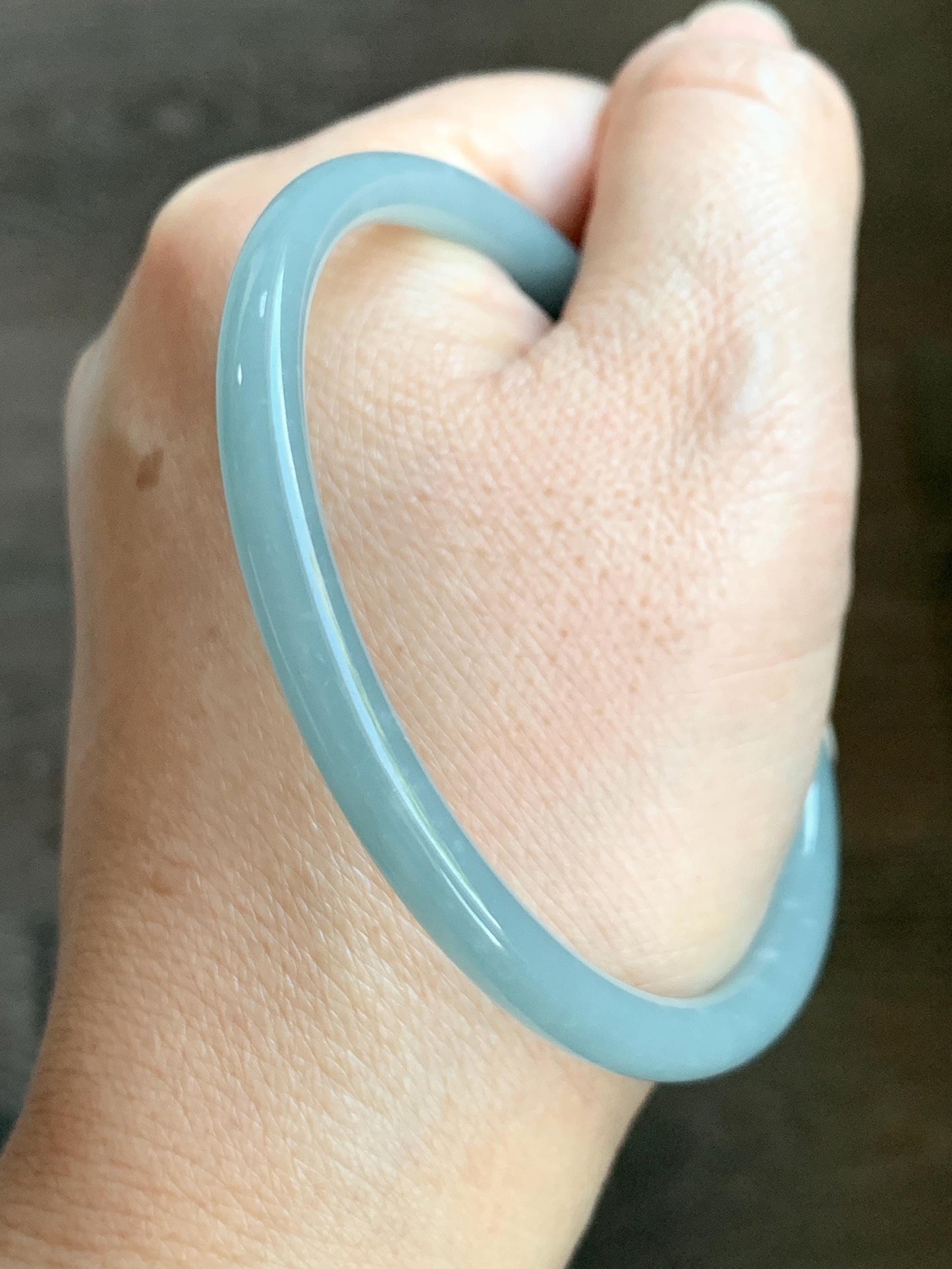 Certified Natural Grade A Guatemalan Icy Translucent Light Dusty Blue Jade Jadeite Bangle Bracelet 61.7mm 7.63" 17.77g 天然危蓝糯冰浅蓝翡翠圆条手镯 8790