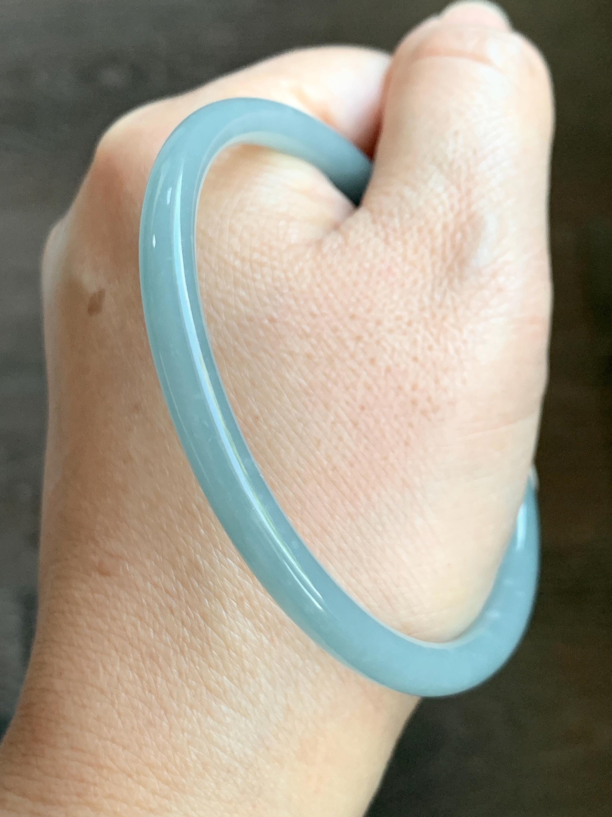 Certified Natural Grade A Guatemalan Icy Translucent Light Dusty Blue Jade Jadeite Bangle Bracelet 61.7mm 7.63" 17.77g 天然危蓝糯冰浅蓝翡翠圆条手镯 8790