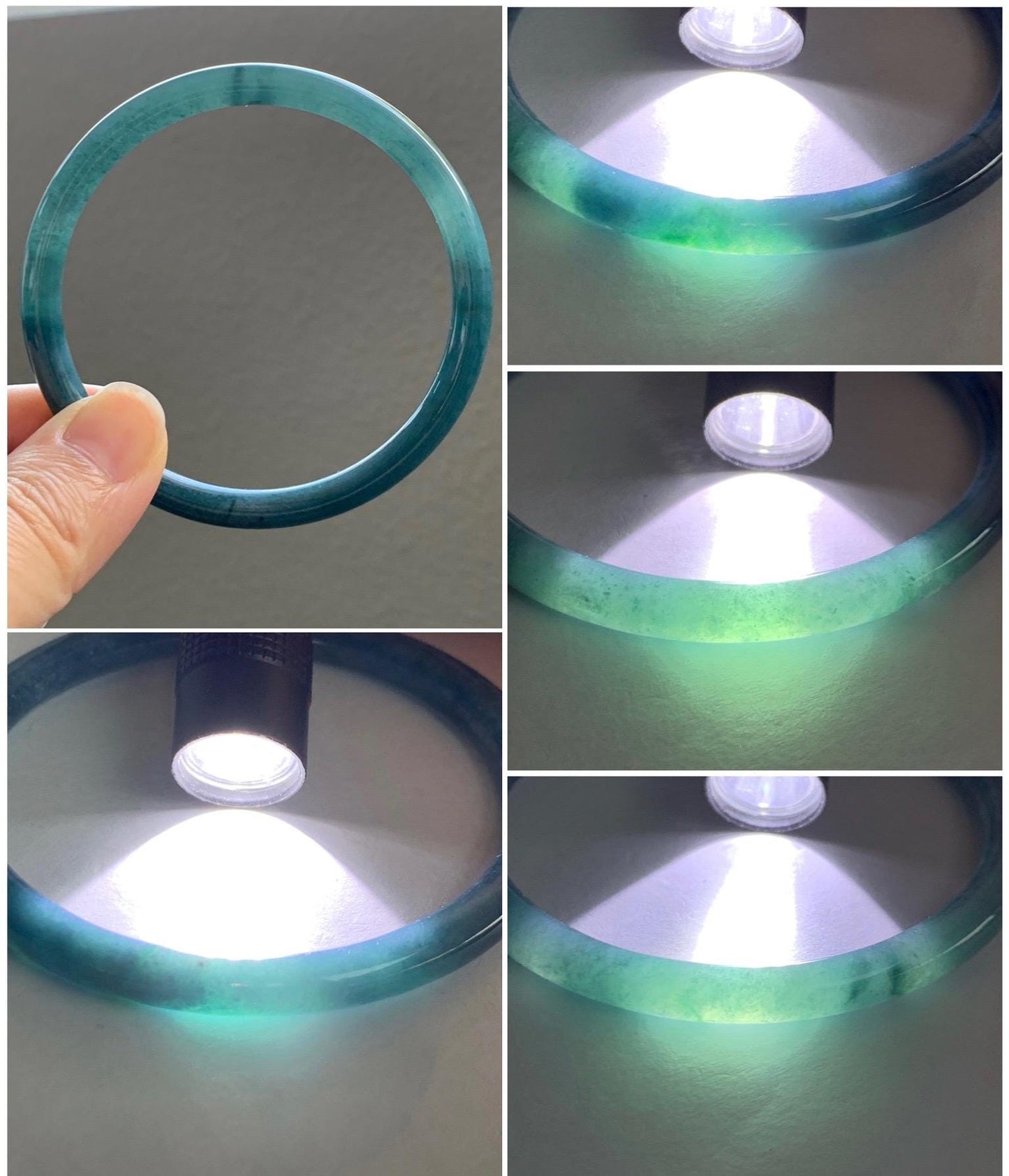 Certified Natural Grade A Guatemalan Icy Translucent Dark Aegean Blue Jade Jadeite Bangle 59.63mm 7.37” 20.47g 天然危深牛仔蓝翡翠细圆条手镯 8772