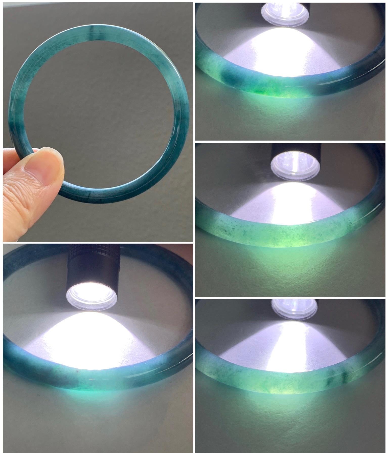Certified Natural Grade A Guatemalan Icy Translucent Dark Aegean Blue Jade Jadeite Bangle 59.63mm 7.37” 20.47g 天然危深牛仔蓝翡翠细圆条手镯 8772