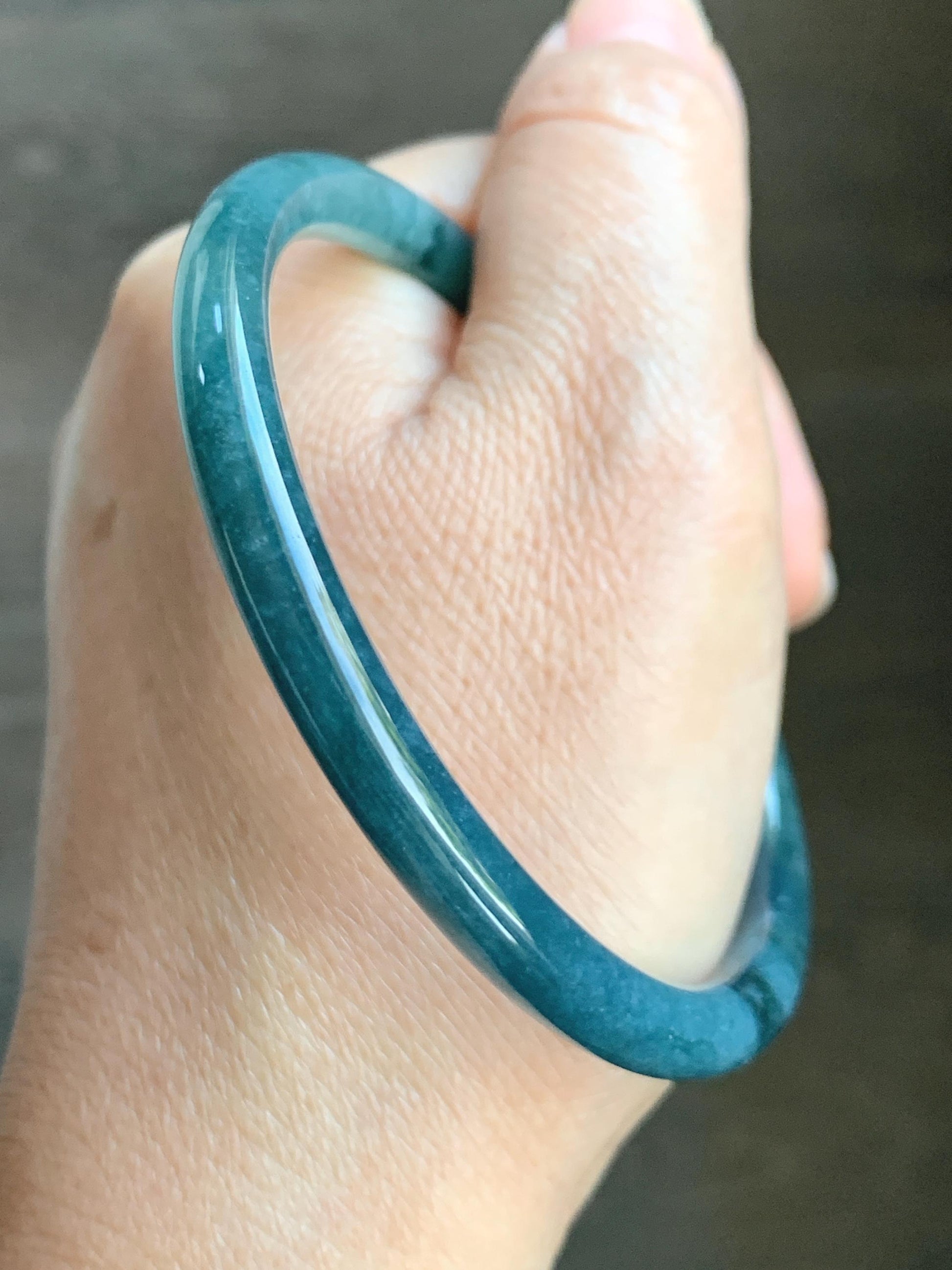 Certified Natural Grade A Guatemalan Icy Translucent Dark Aegean Blue Jade Jadeite Bangle 59.63mm 7.37” 20.47g 天然危深牛仔蓝翡翠细圆条手镯 8772
