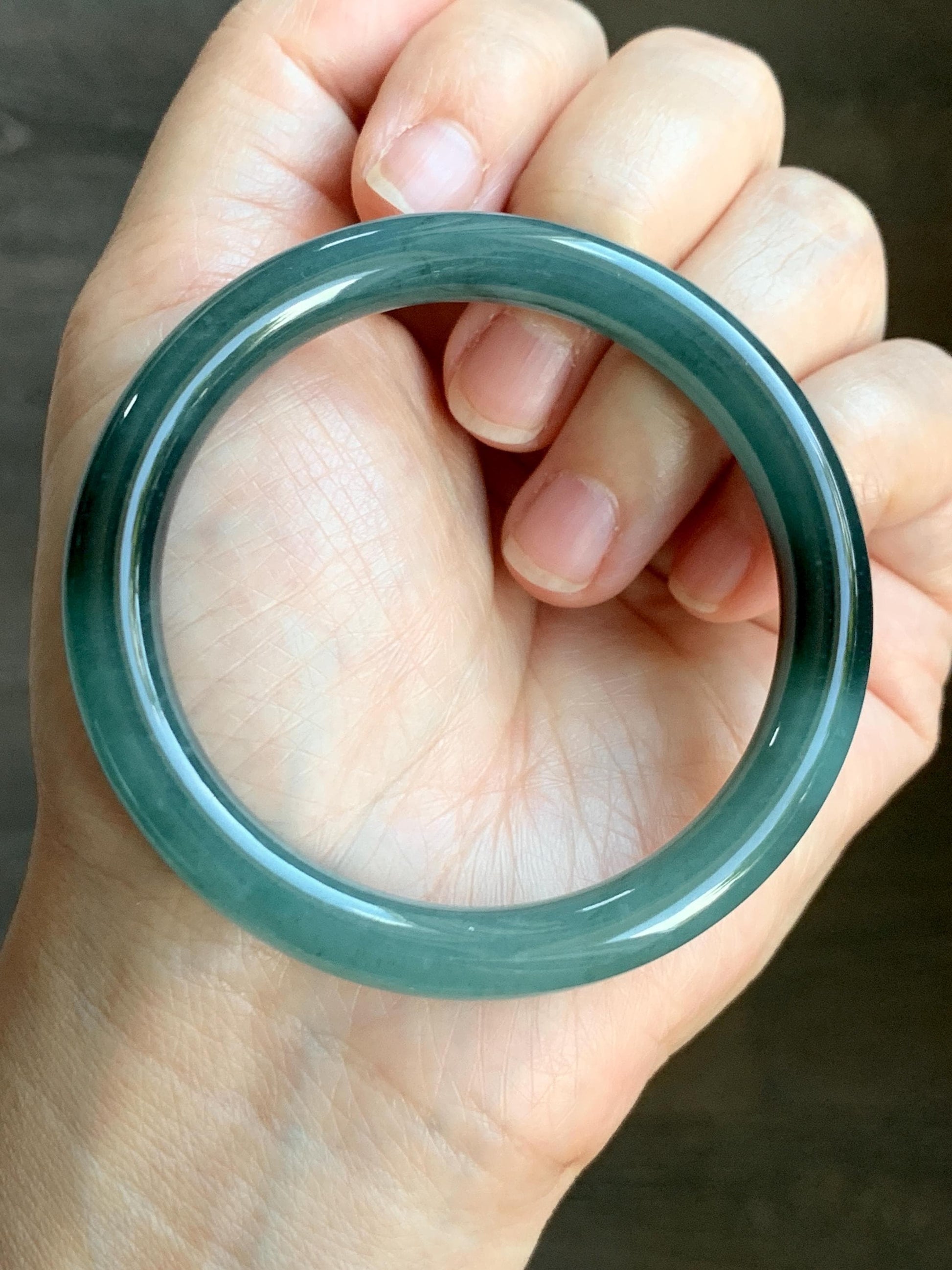 Certified Natural Grade A Guatemalan Icy Translucent Dark Teal Blue Marbled Jade Jadeite Bangle 52.68mm 6.5” 31g 天然冰危蓝飘花翡翠圆条手镯 8781