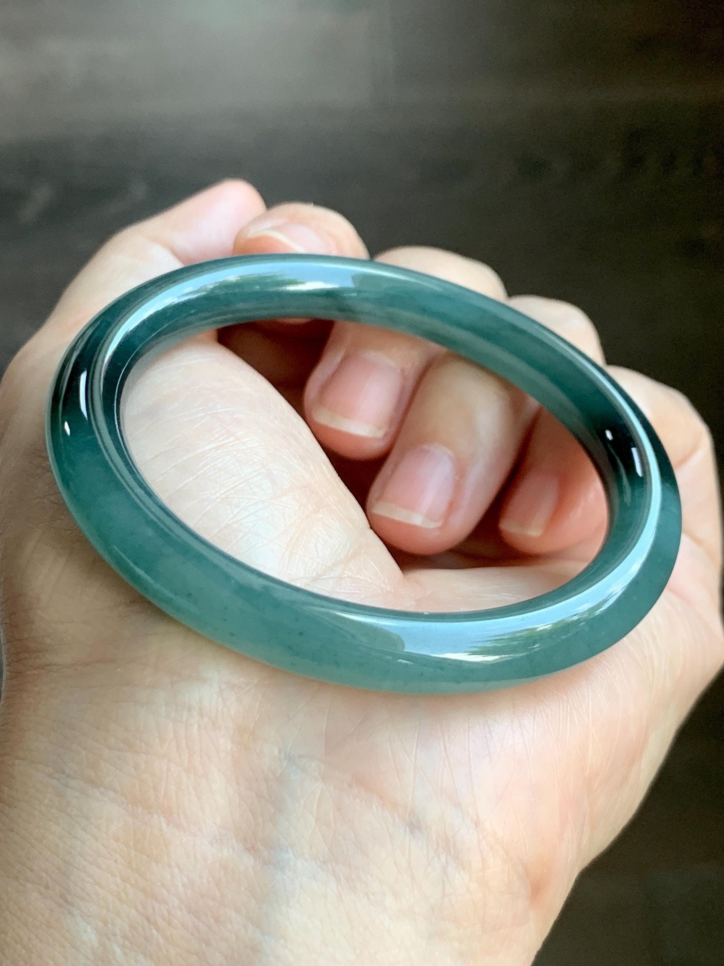 Certified Natural Grade A Guatemalan Icy Translucent Dark Teal Blue Marbled Jade Jadeite Bangle 52.68mm 6.5” 31g 天然冰危蓝飘花翡翠圆条手镯 8781