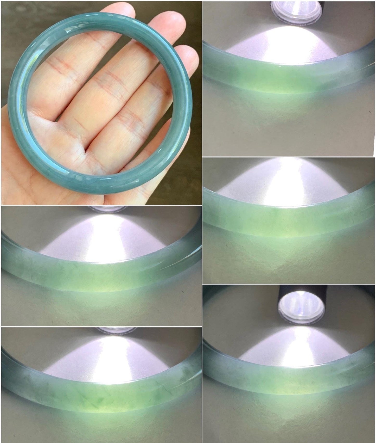 Certified Natural Grade A Guatemalan Icy Translucent Dark Dusty Teal Jade Jadeite Bangle 59.4mm 7.34” 31.75g 天然冰危蓝翡翠圆条手镯 8782