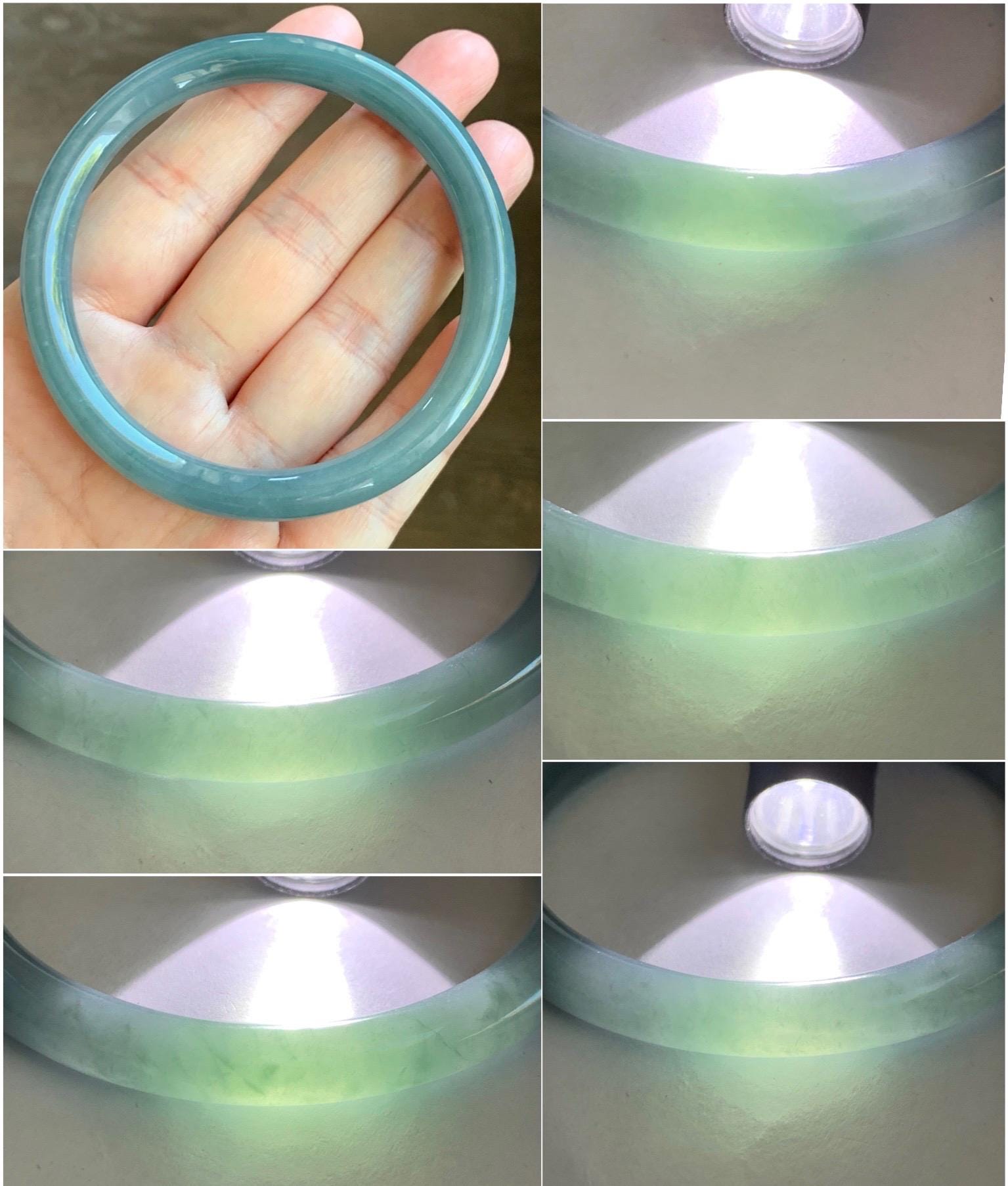 Certified Natural Grade A Guatemalan Icy Translucent Dark Dusty Teal Jade Jadeite Bangle 59.4mm 7.34” 31.75g 天然冰危蓝翡翠圆条手镯 8782