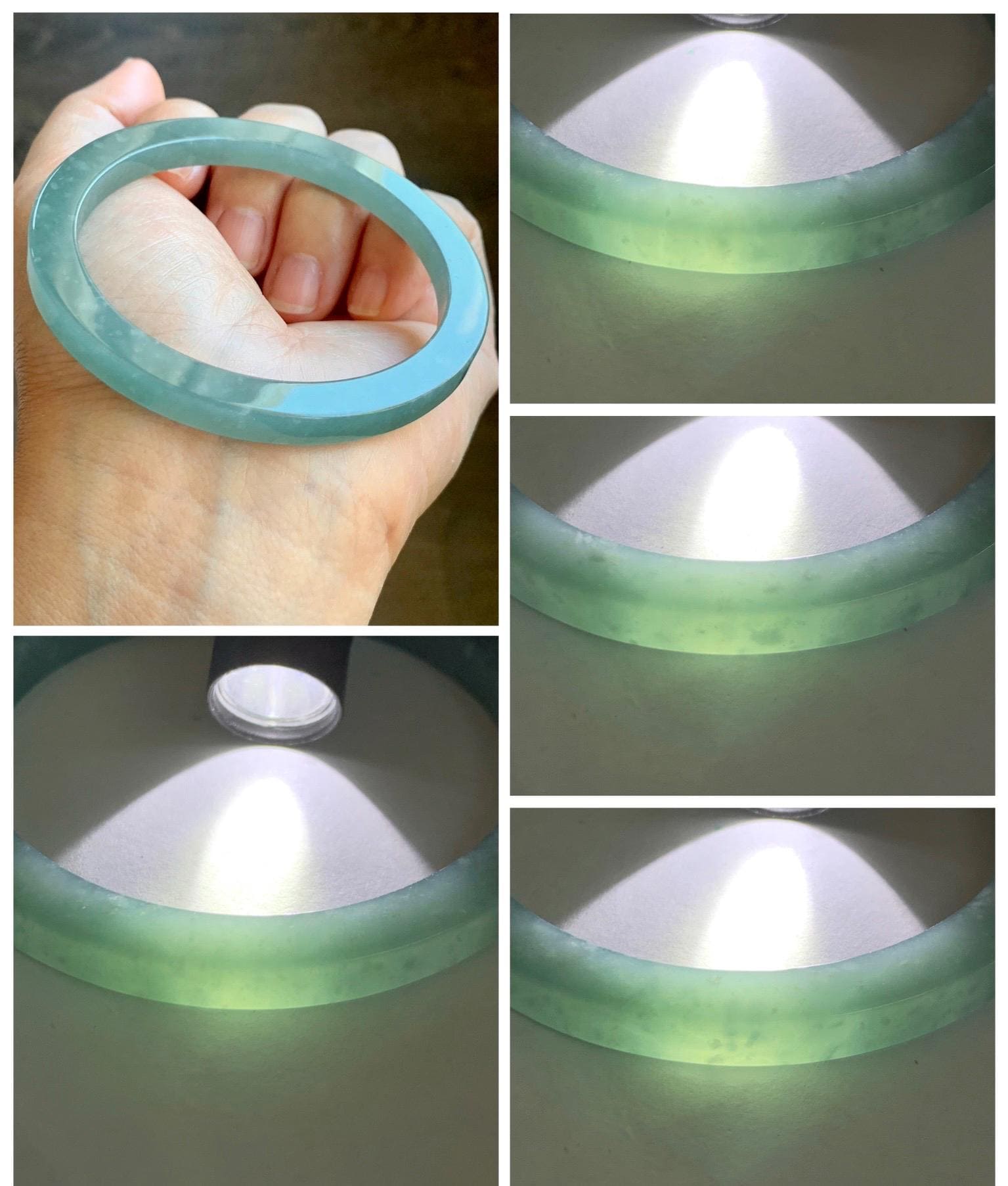 Certified Natural Grade A Guatemalan Icy Translucent Dusty Teal Blue Jade Jadeite Square Edged Bangle 57.76mm 7.14” 27g 天然冰胶危蓝翡翠方镯手镯 8807