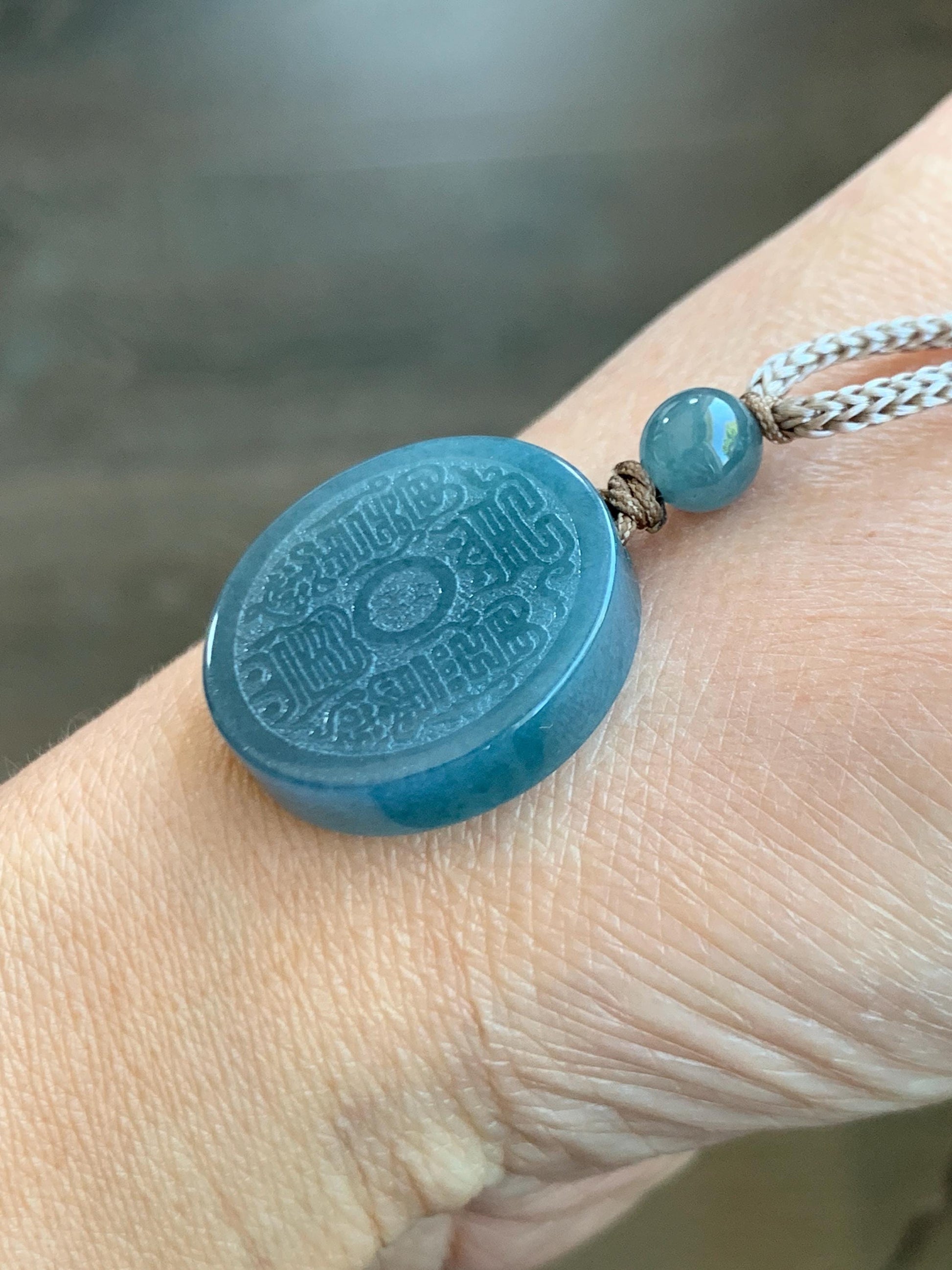 Natural Grade A Guatemalan Icy Translucent Blueberry Jade Jadeite Mountain Ghost Ziwei Mantra Coin Pendant Rope Necklace 天然冰危蓝莓紫翡翠山鬼紫薇讳币吊坠