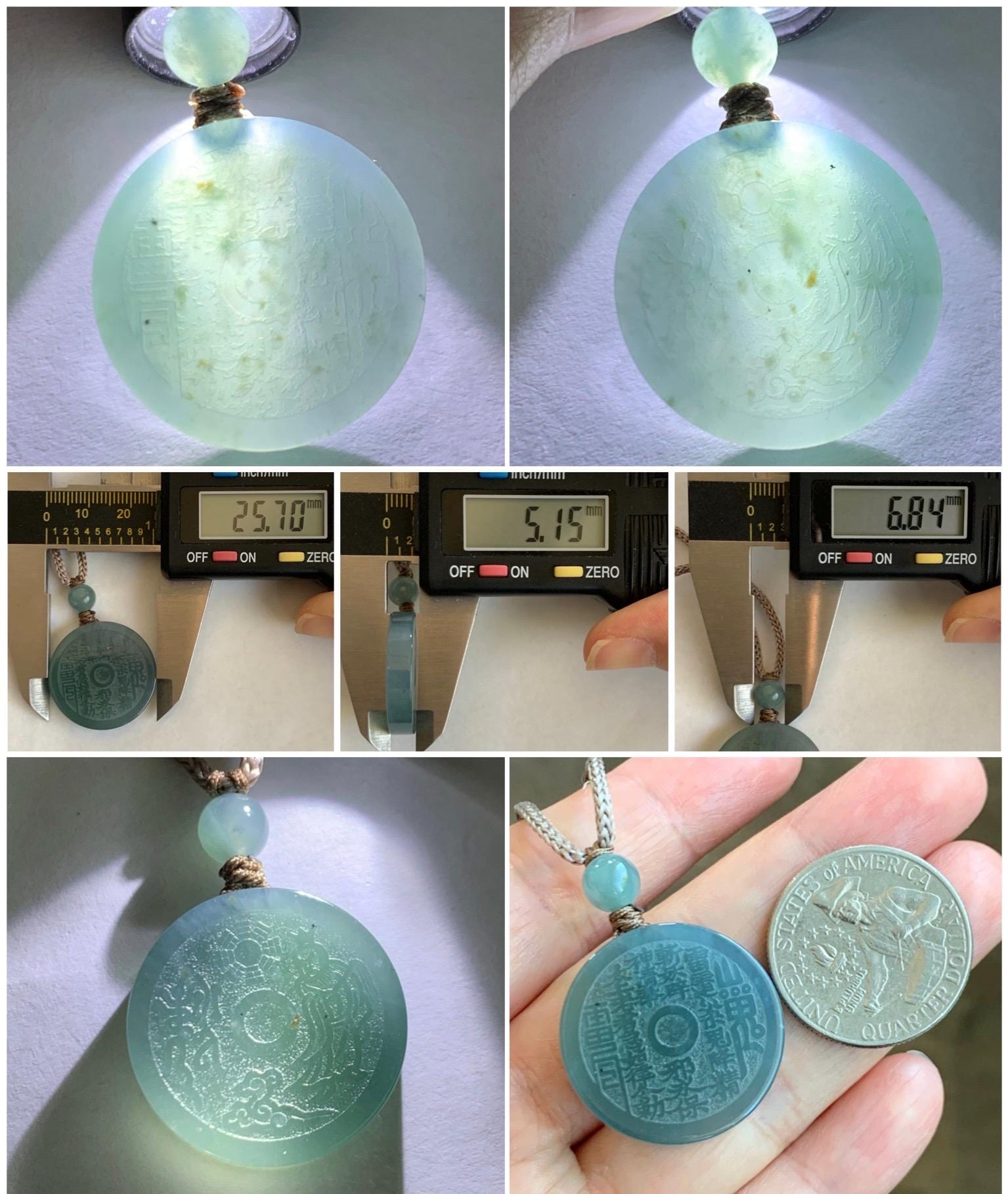 Natural Grade A Guatemalan Icy Translucent Blue Jade Jadeite Mountain Ghost The Elder Lord Coin Pendant Rope Necklace 天然冰危蓝莓紫翡翠山鬼老君钱币吊坠