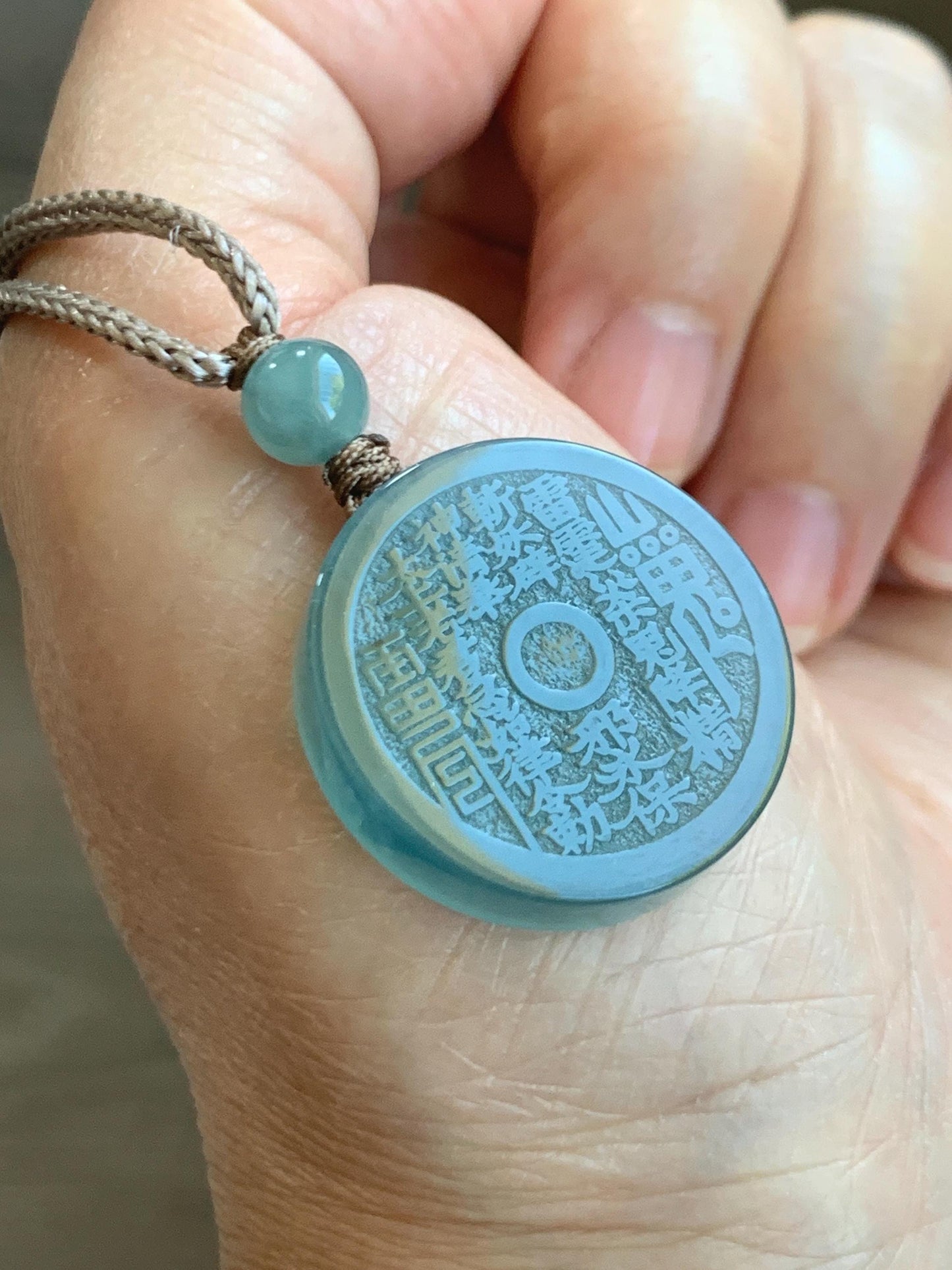 Natural Grade A Guatemalan Icy Translucent Blue Jade Jadeite Mountain Ghost The Elder Lord Coin Pendant Rope Necklace 天然冰危蓝莓紫翡翠山鬼老君钱币吊坠