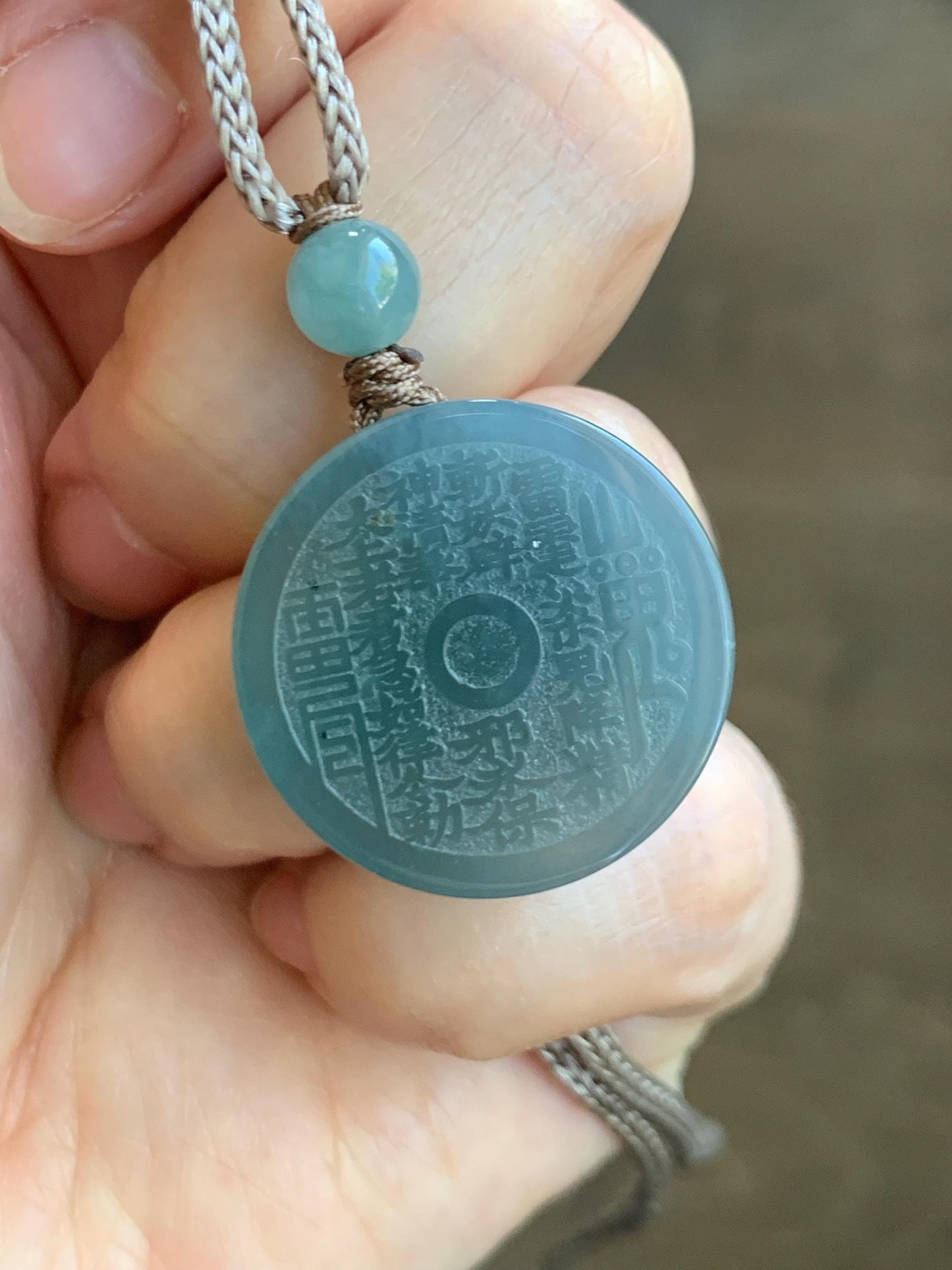 Natural Grade A Guatemalan Icy Translucent Blue Jade Jadeite Mountain Ghost The Elder Lord Coin Pendant Rope Necklace 天然冰危蓝莓紫翡翠山鬼老君钱币吊坠