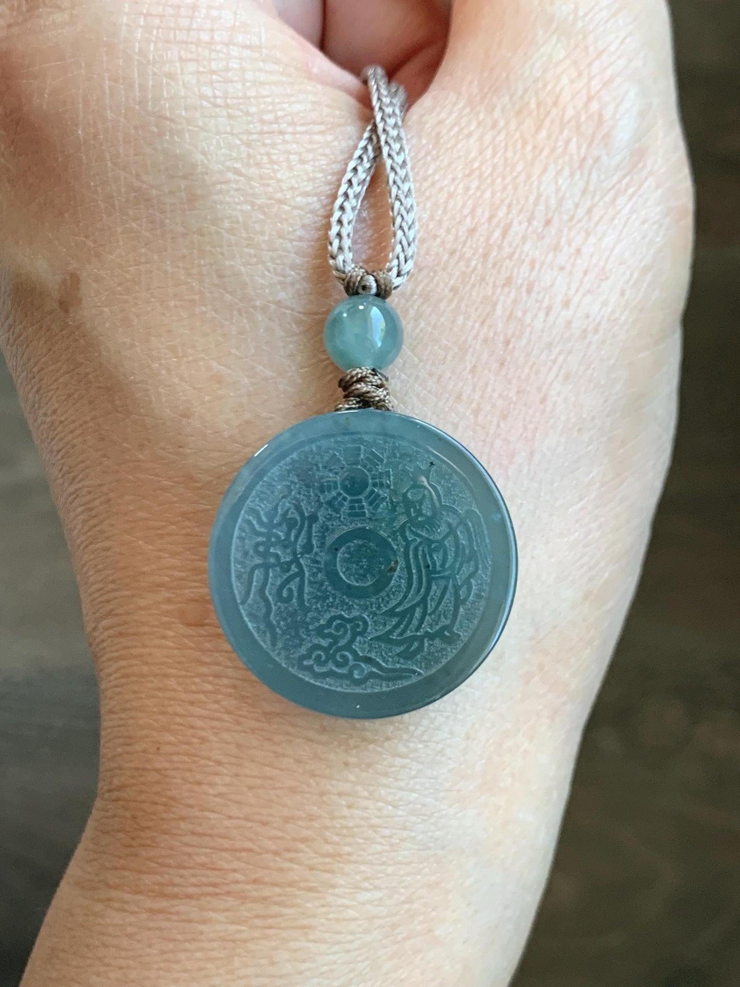 Natural Grade A Guatemalan Icy Translucent Blue Jade Jadeite Mountain Ghost The Elder Lord Coin Pendant Rope Necklace 天然冰危蓝莓紫翡翠山鬼老君钱币吊坠